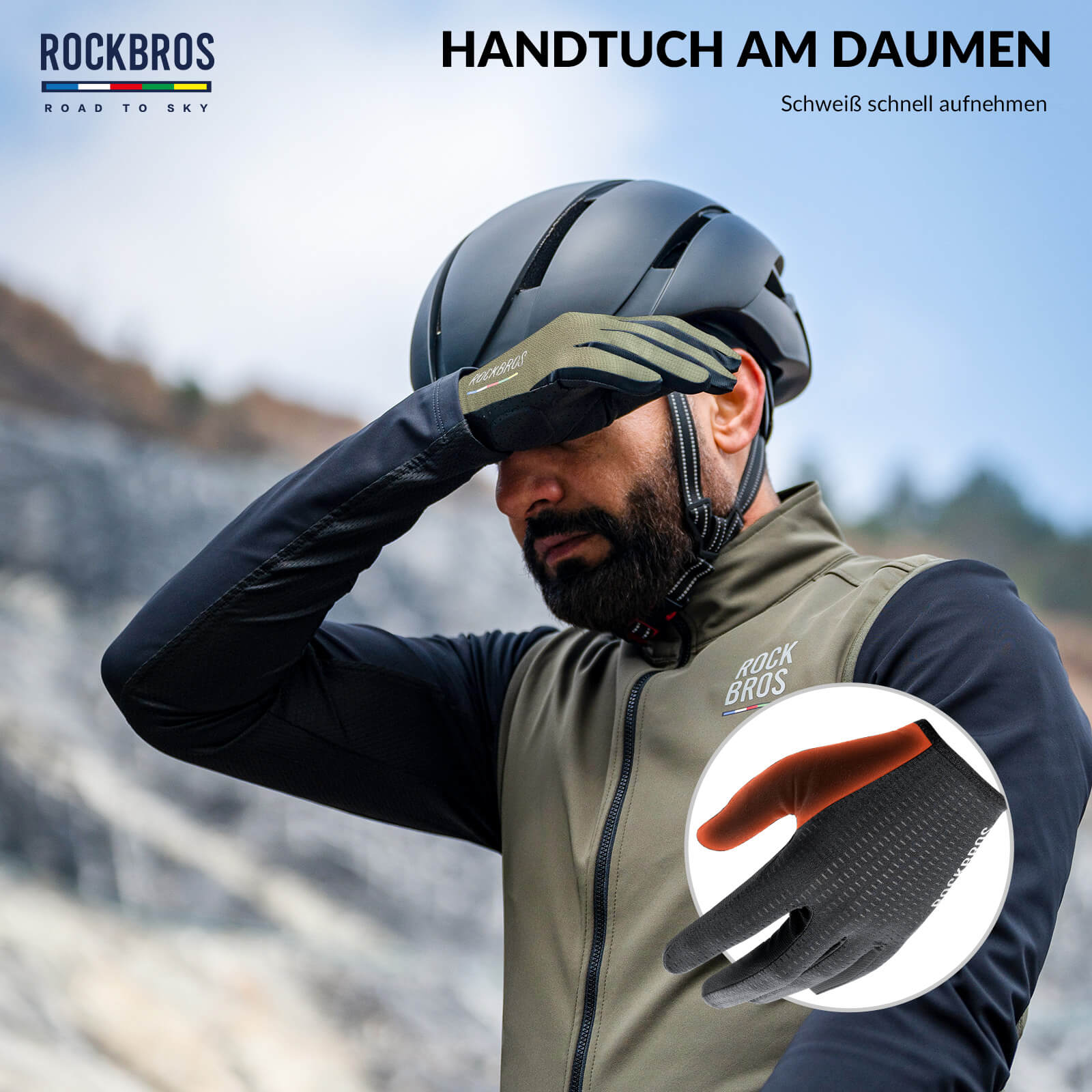 ROAD TO SKY Fahrrad Handschuhe Atmungsaktiv mit Touchscreen Sommer/Frühling-Grün