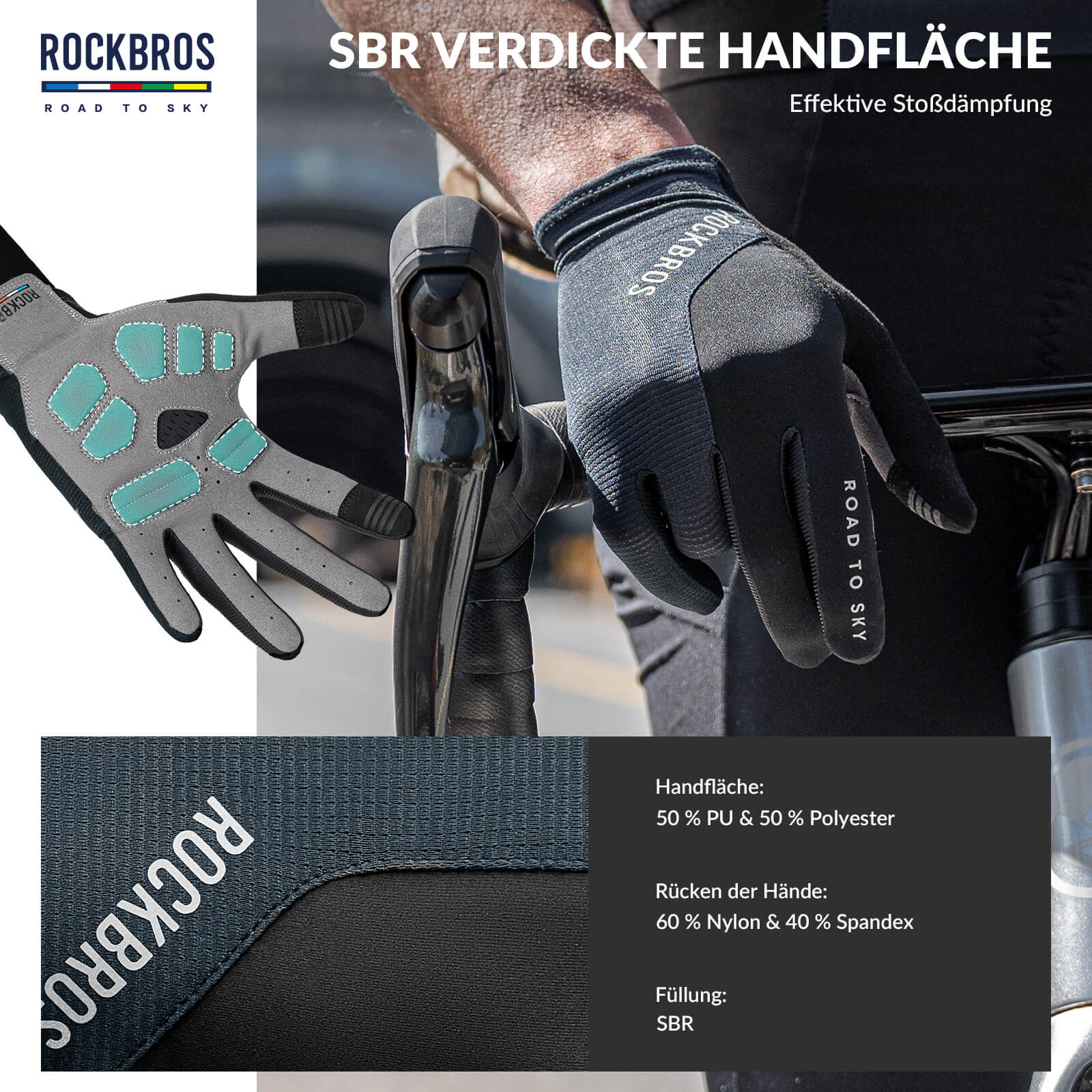 ROAD TO SKY Fahrradhandschuhe mit Touchscreen Atmungsaktiv Herren/Damen-Blau