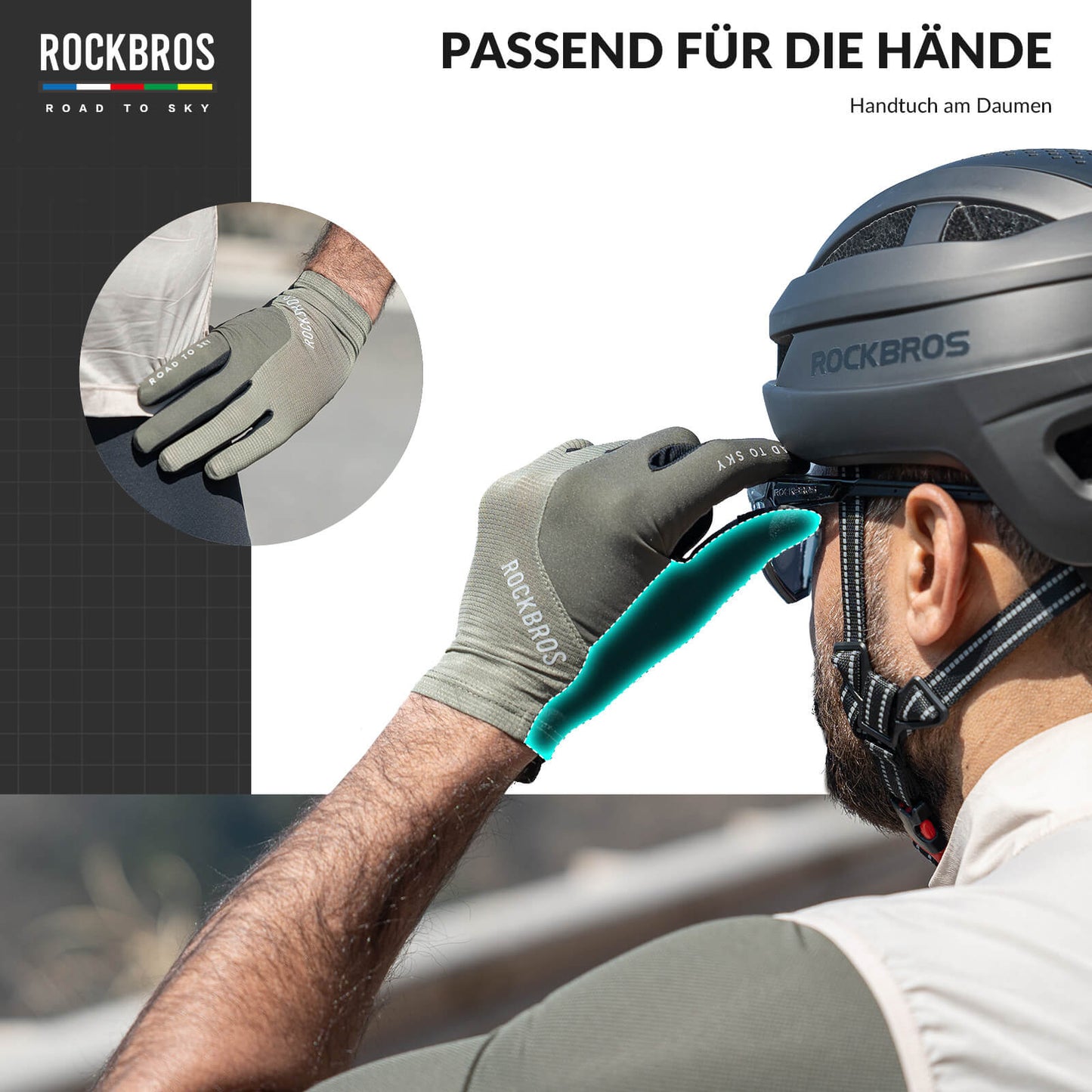 ROAD TO SKY Fahrradhandschuhe mit Touchscreen Atmungsaktiv Herren/Damen-Grün