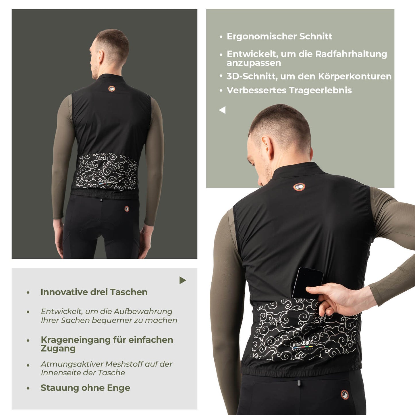 ROAD TO SKY Herren Fahrrad Ärmellos Weste Winddichte Fahrradjacke - ROCKBROS-EU