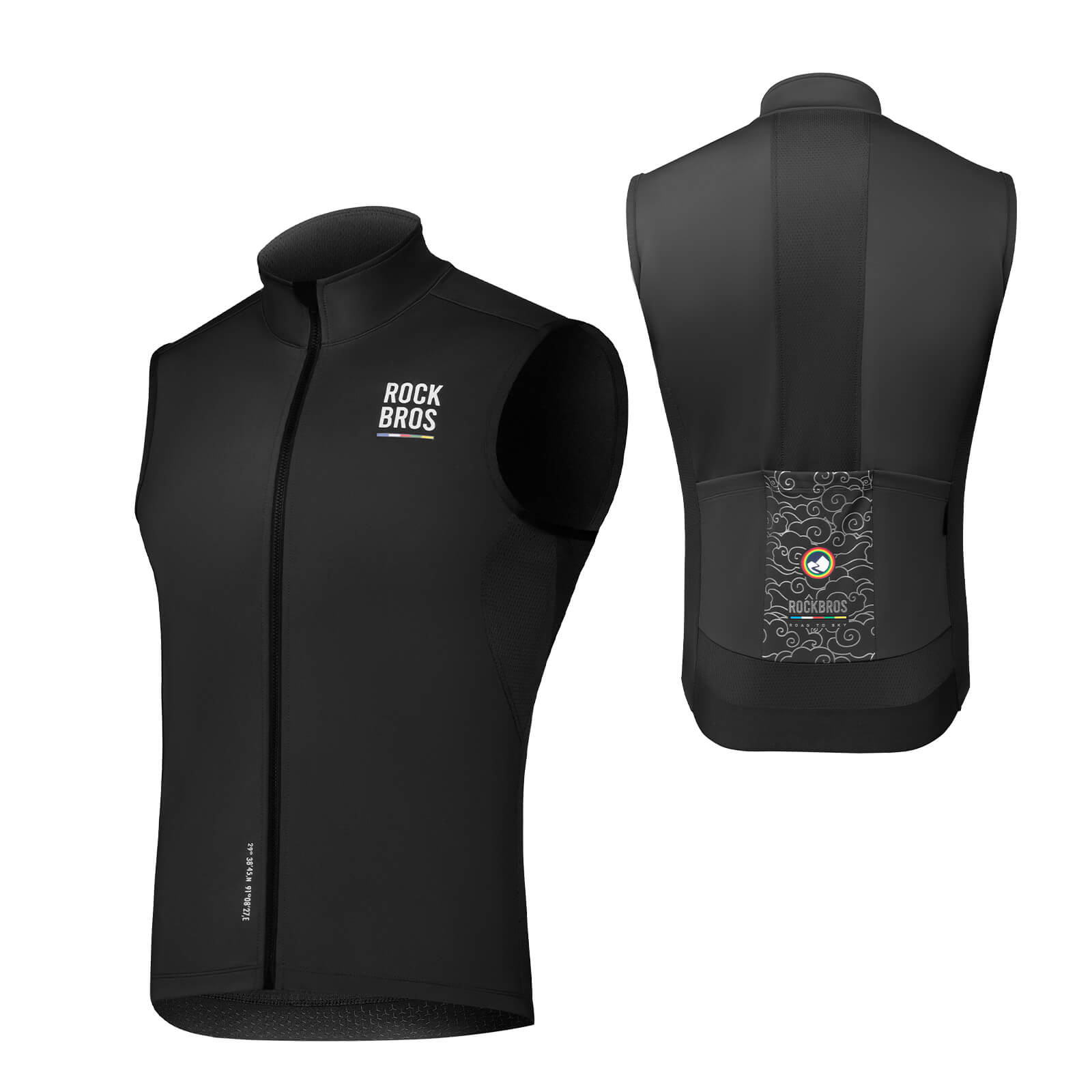 ROAD TO SKY Herren Fahrradjacke Ärmellose Weste Laufweste Atmungsaktiv-Schwarz