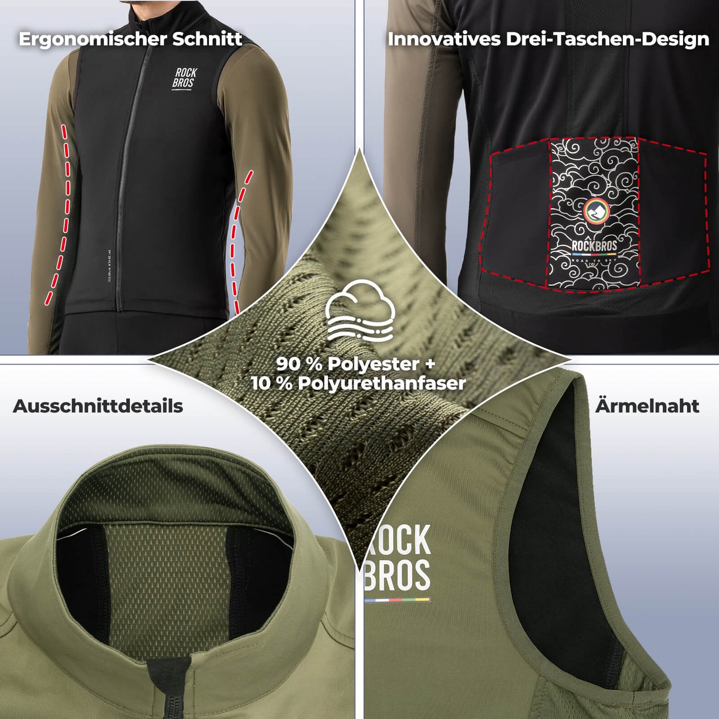 ROAD TO SKY Herren Fahrradjacke Ärmellose Weste Laufweste Atmungsaktiv