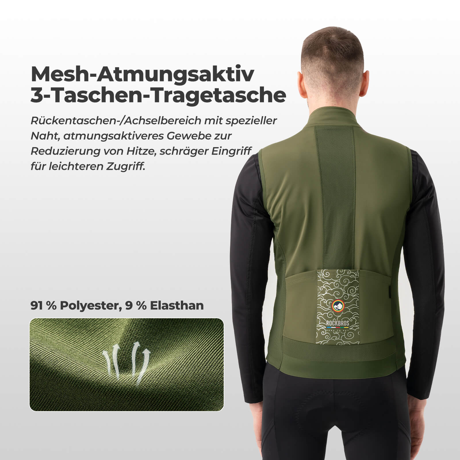 ROAD TO SKY Herren Fahrradjacke Ärmellose Weste Laufweste Atmungsaktiv