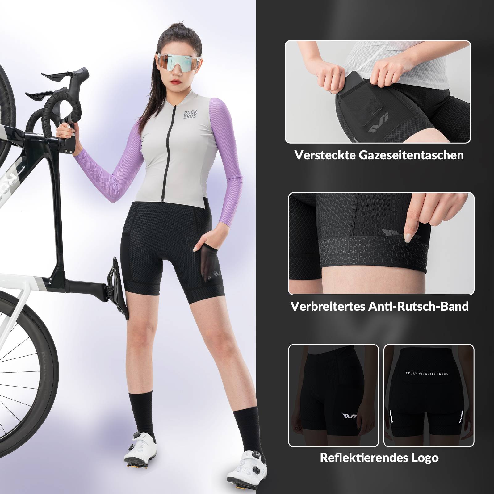 ROCKBROS TVI Radlerhose Damen Gepolstert mit Tasche Atmungsaktive