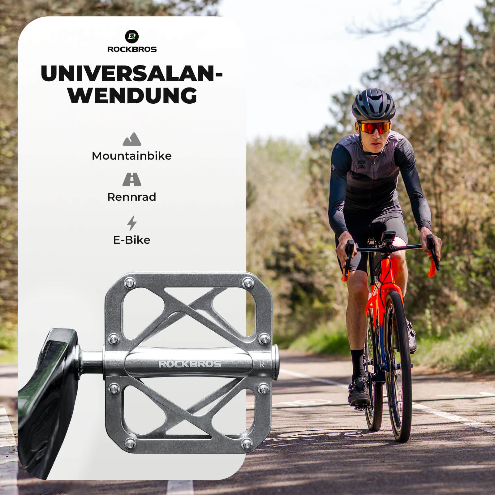 ROCKBROS leichte und robuste Fahrradpedale aus Titanlegierung mit 3-Lager MTB-Plattform, 9/16 Zoll