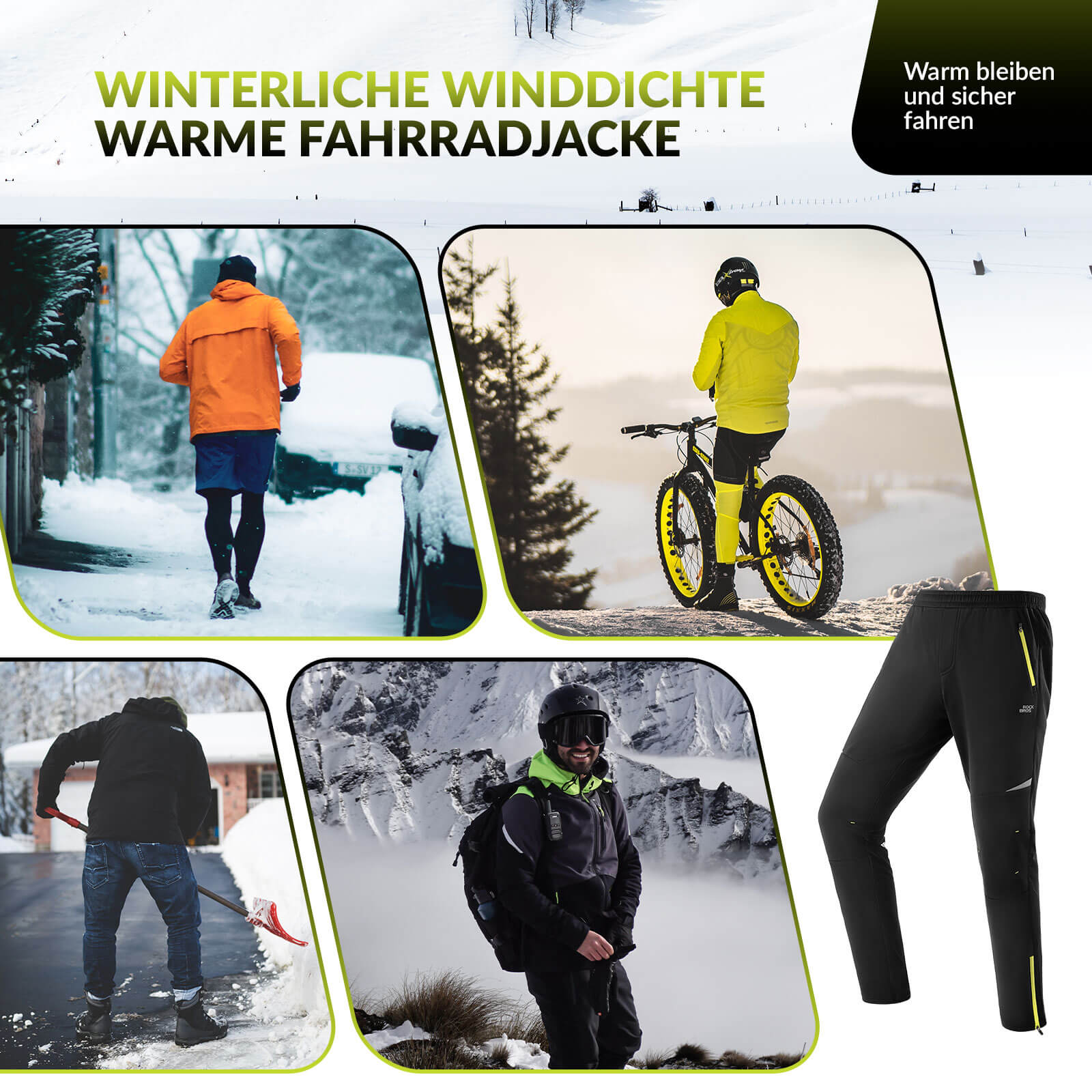 ROCKBROS Herren Fahrradhose, winddicht und warm für Winter Outdoor-Sport