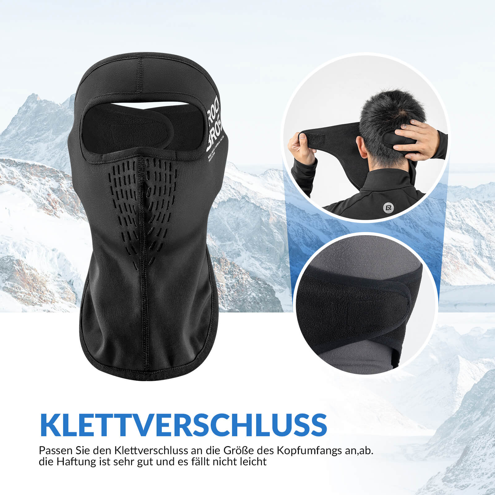 ROCKBROS Sturmhaube Atmungsaktive Winddichte Kopfhaube für Tragekomfort und Haarschutz