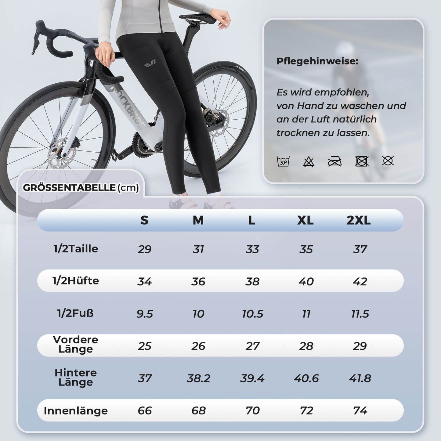 ROCKBROS Damen Winter Fahrradhose Lang Gepolstert Elastisch Atmungsaktiv