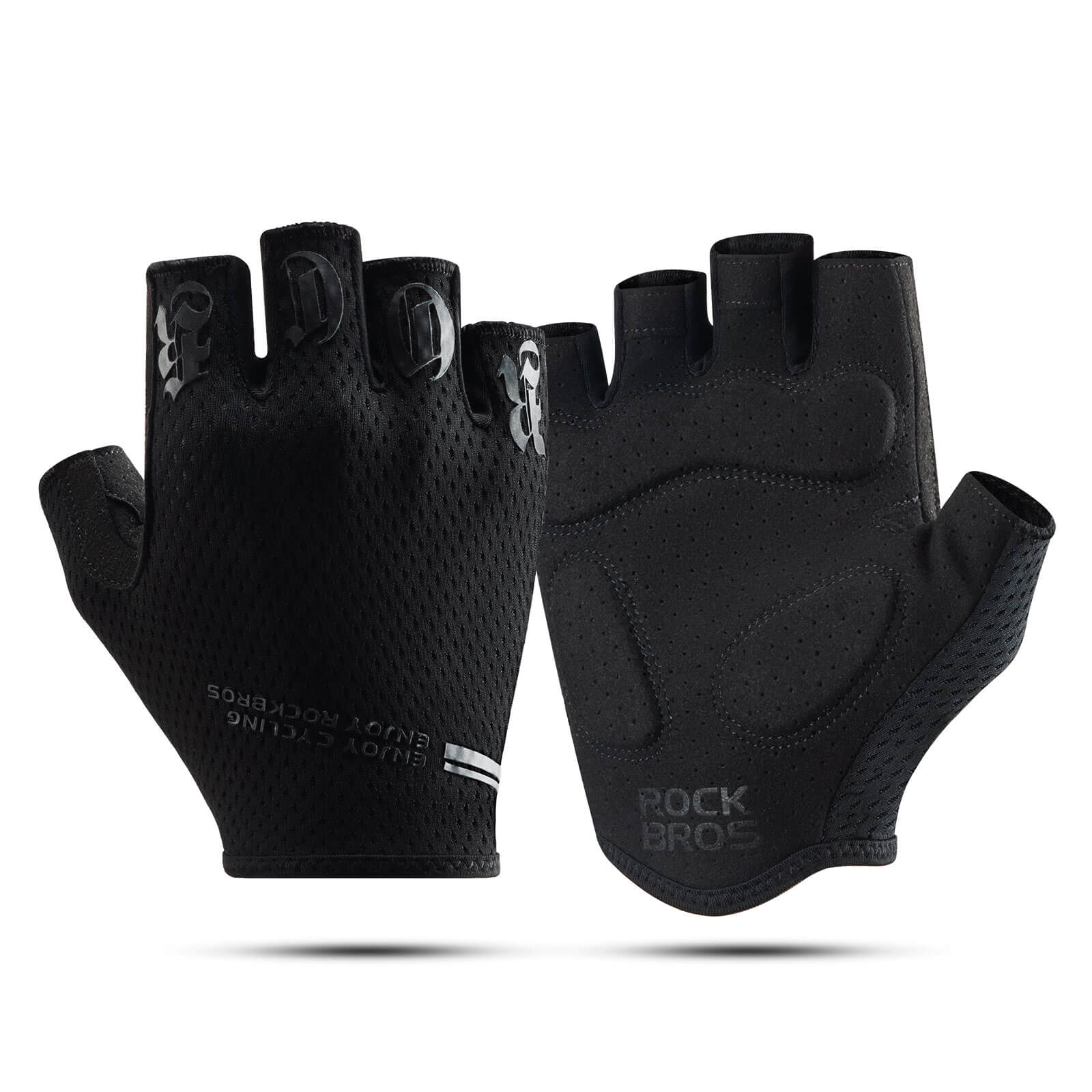 ROCKBROS Fahrrad Handschuhe Halbfinger rutschfest Stoßdämpfende Sommer-Schwarz