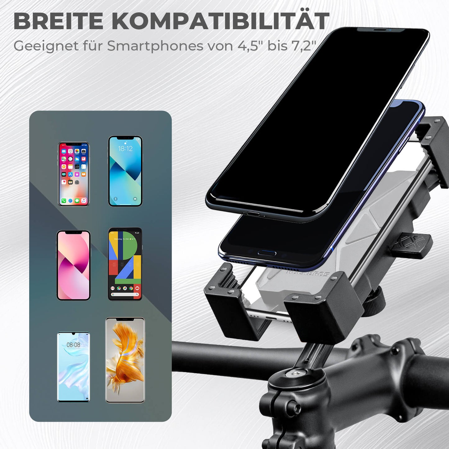 ROCKBROS Fahrrad Handyhalterung 360° Drehbar für Handy 4.5~7.2 Zoll