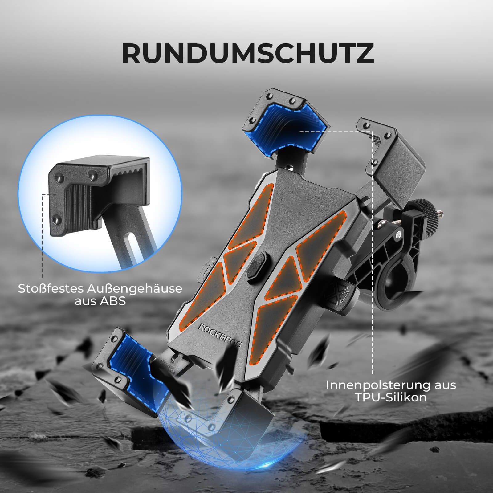 ROCKBROS Fahrrad Handyhalterung 360° Drehbar für Handy 4.5~7.2 Zoll