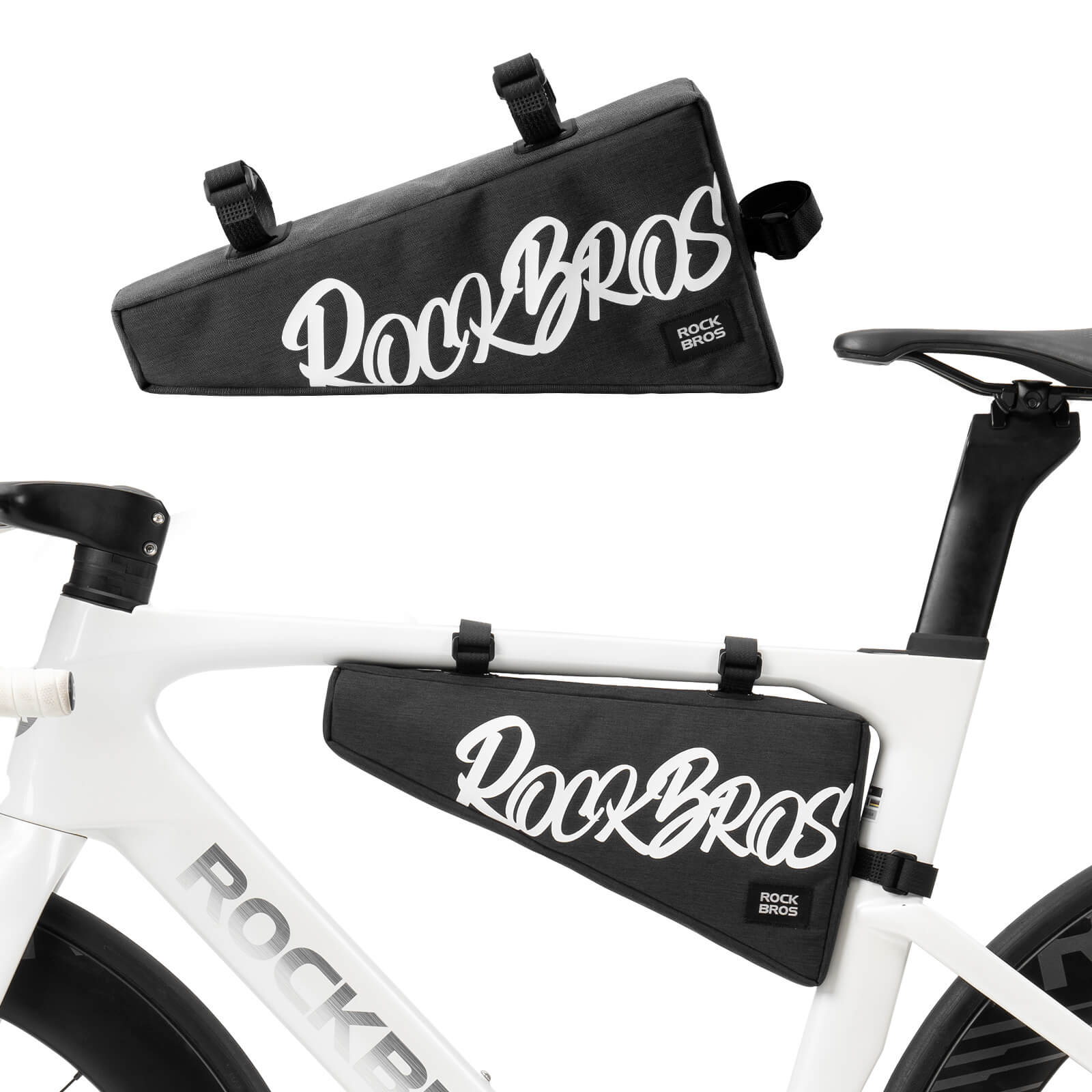 ROCKBROS Fahrrad Rahmentasche Dreieckstasche mit Klettbandverschluss 1,9 L für Gravelbike MTB Ebike Rennrad-Schwarz