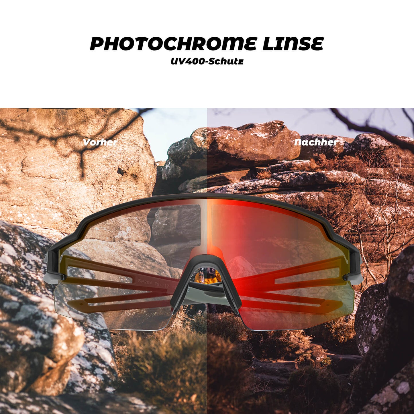 ROCKBROS Fahrradbrille Photochromatisch Sonnenbrille UV400-Schutz Leicht-Rot