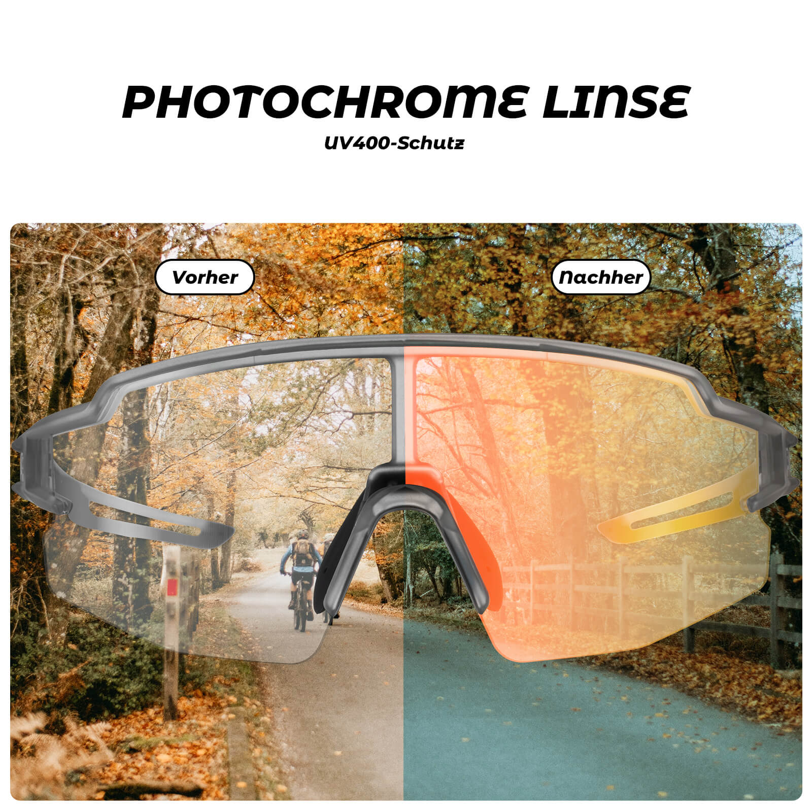 ROCKBROS Fahrradbrille Photochromatisch Sonnenbrille UV400-Schutz Leicht-Schwarz
