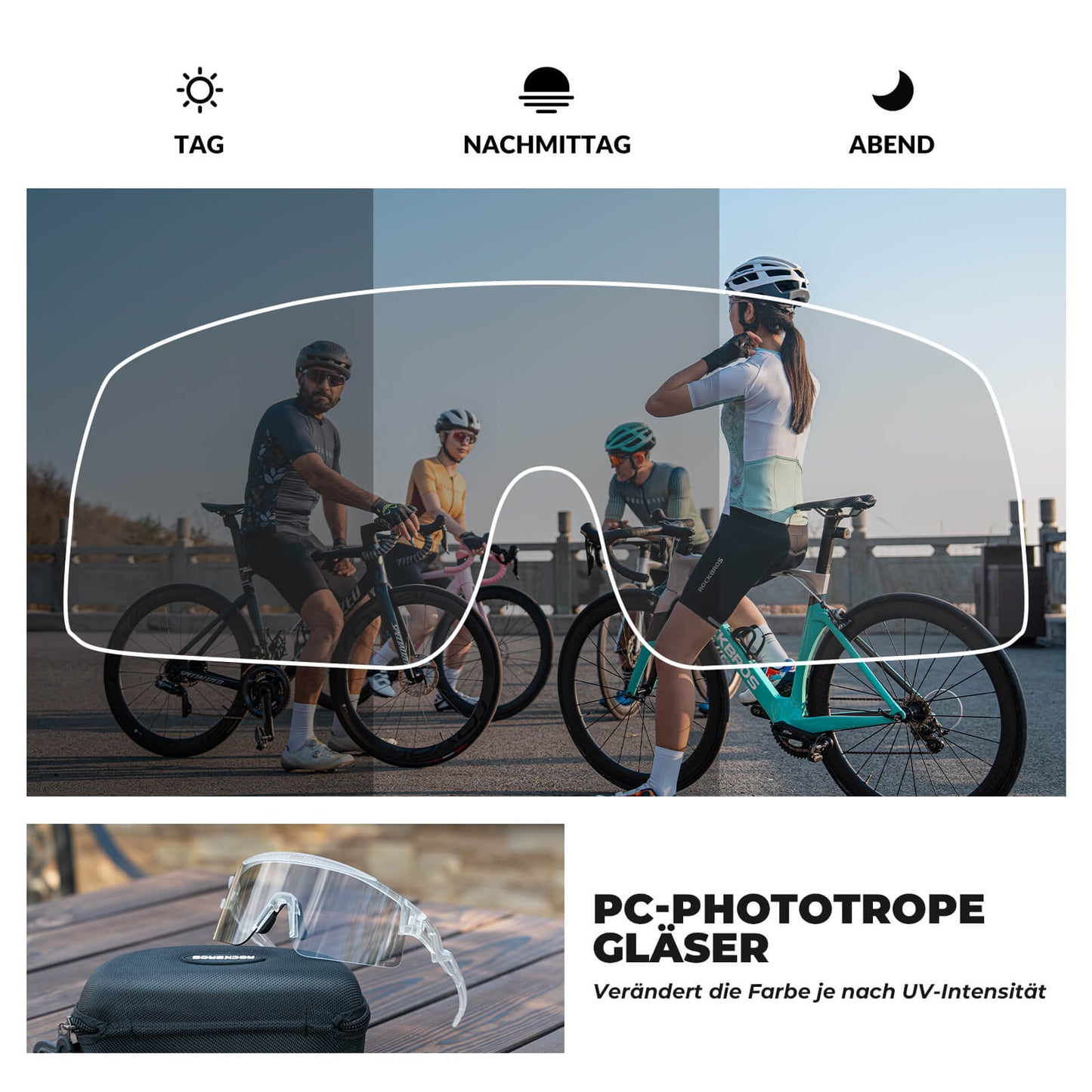 ROCKBROS Fahrradbrille Selbsttönend/Polarisiert Antibeschlag Winddicht UV-Schutz-Klarweiß