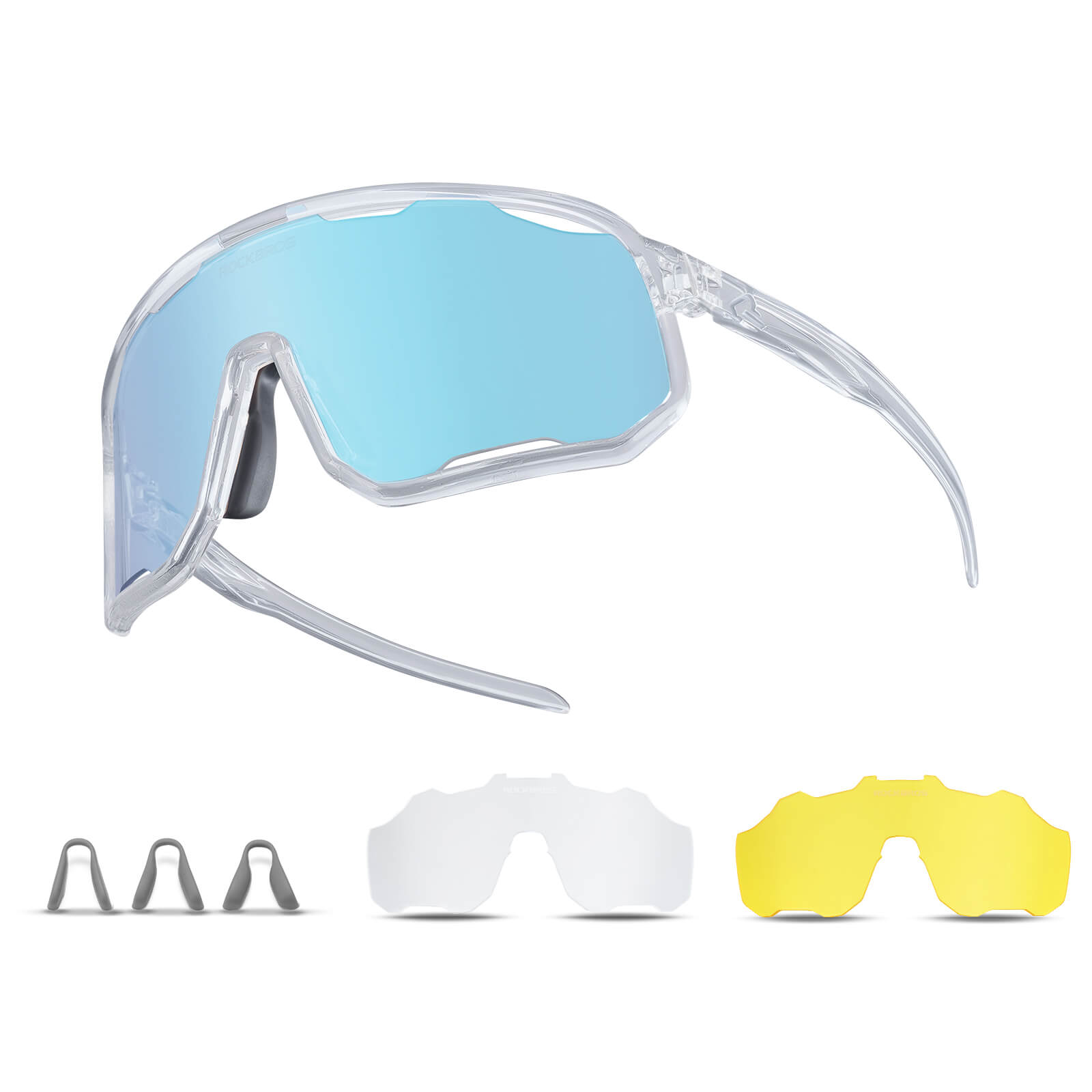 ROCKBROS Fahrradbrille Selbsttönende Sonnenbrille UV-Schutz Wechsel-Nasenpads Damen/Herren-Hellgrau-Blau