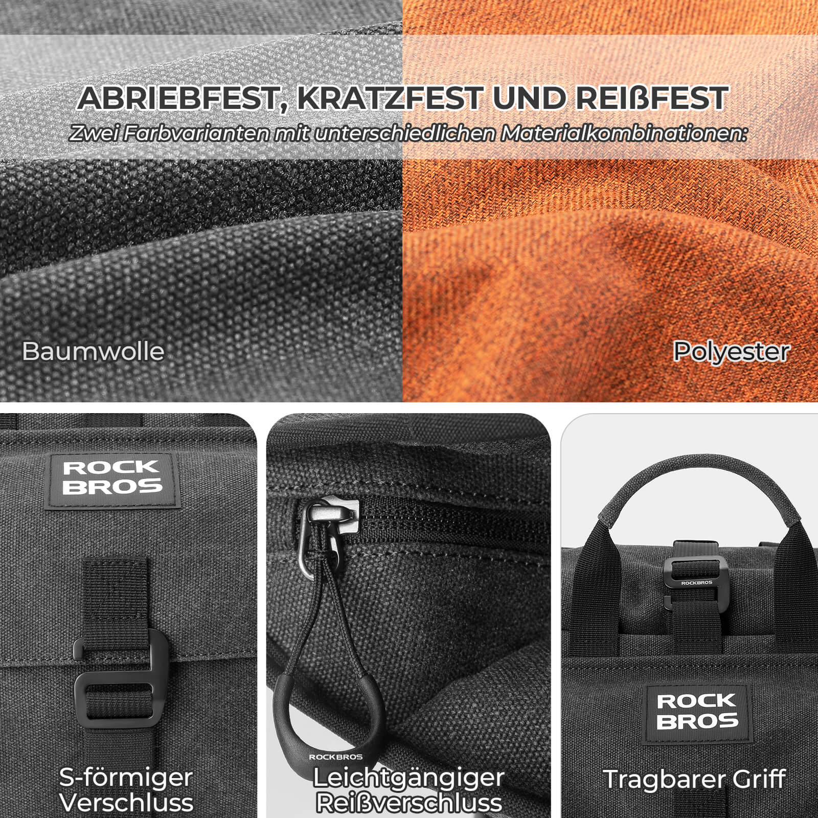 ROCKBROS Fahrradtasche Lenkertasche Multifunktional für Brompton 15L+1,8L Outdoor/Pendler