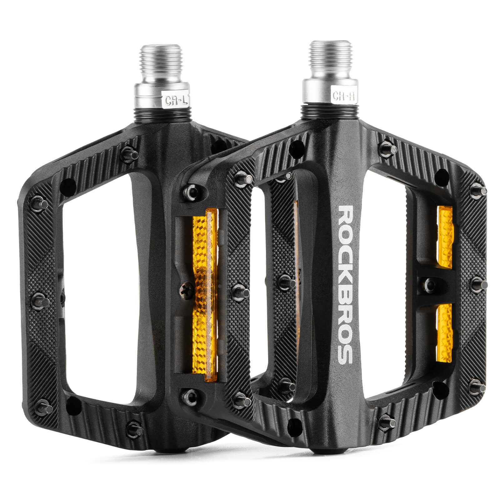 ROCKBROS Flat Fahrradpedale Rutschfest mit Reflektorstreifen für Mountainbike E-Bike-Schwarz
