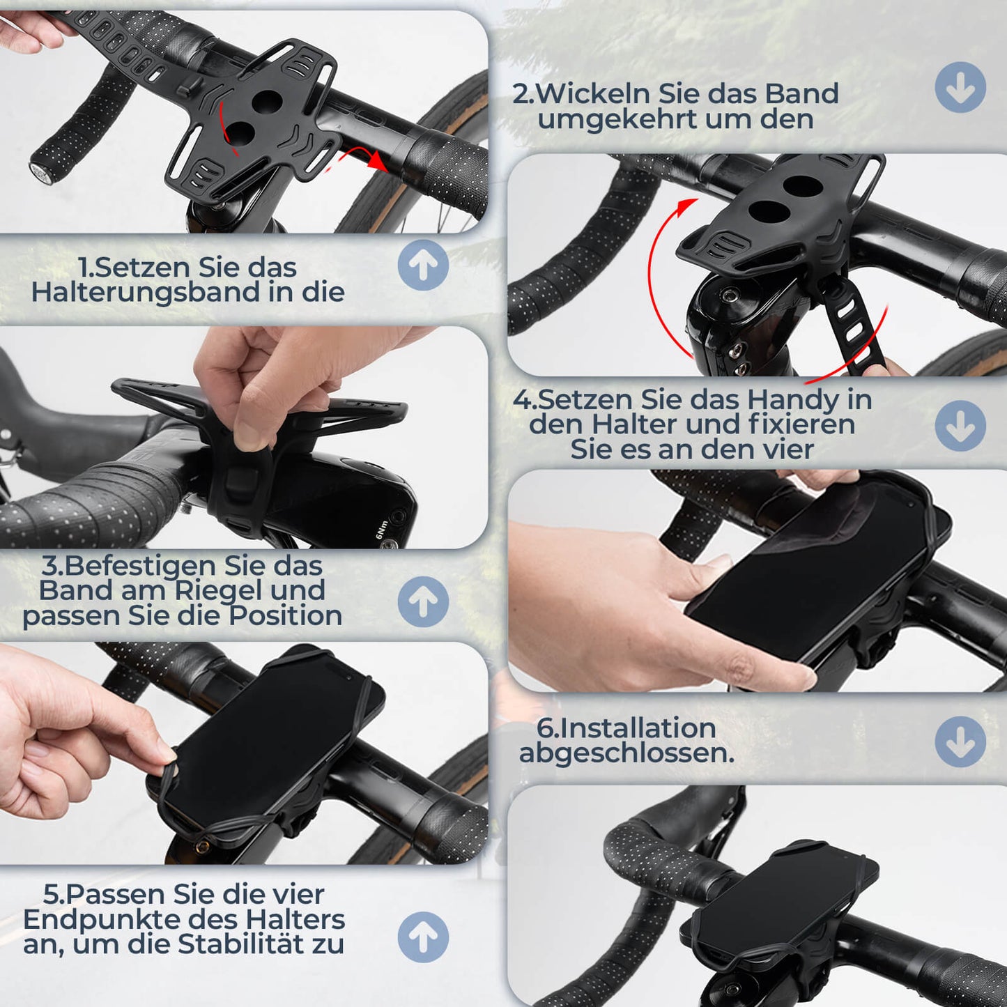 ROCKBROS Handyhalter Fahrrad Handyhalterung Drehbar 4-7 Stoßdämpfung