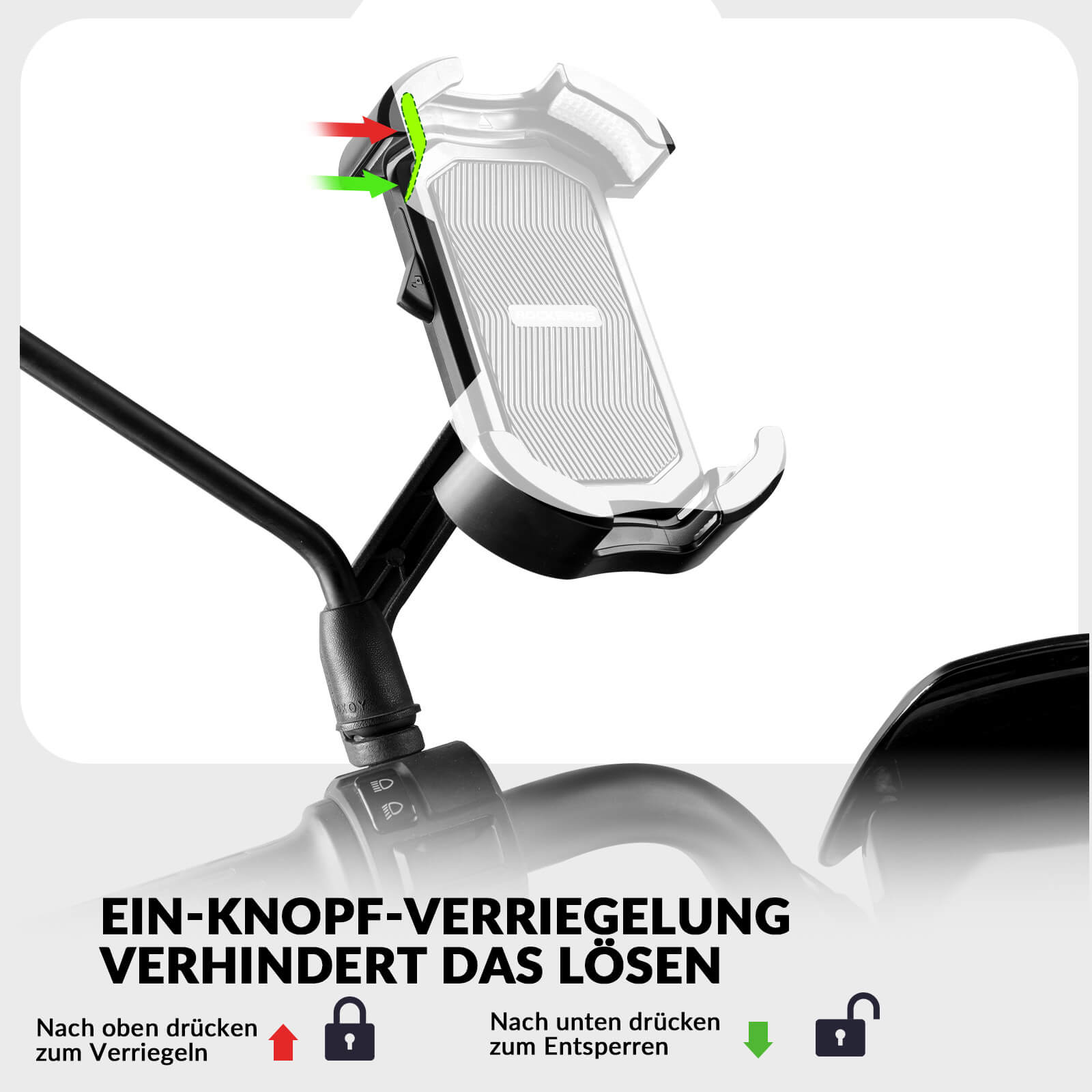 ROCKBROS Handyhalterung Fahrrad Handyhalter Motorrad 360° Drehbar für 4,7-7,0 Zoll-Weiß
