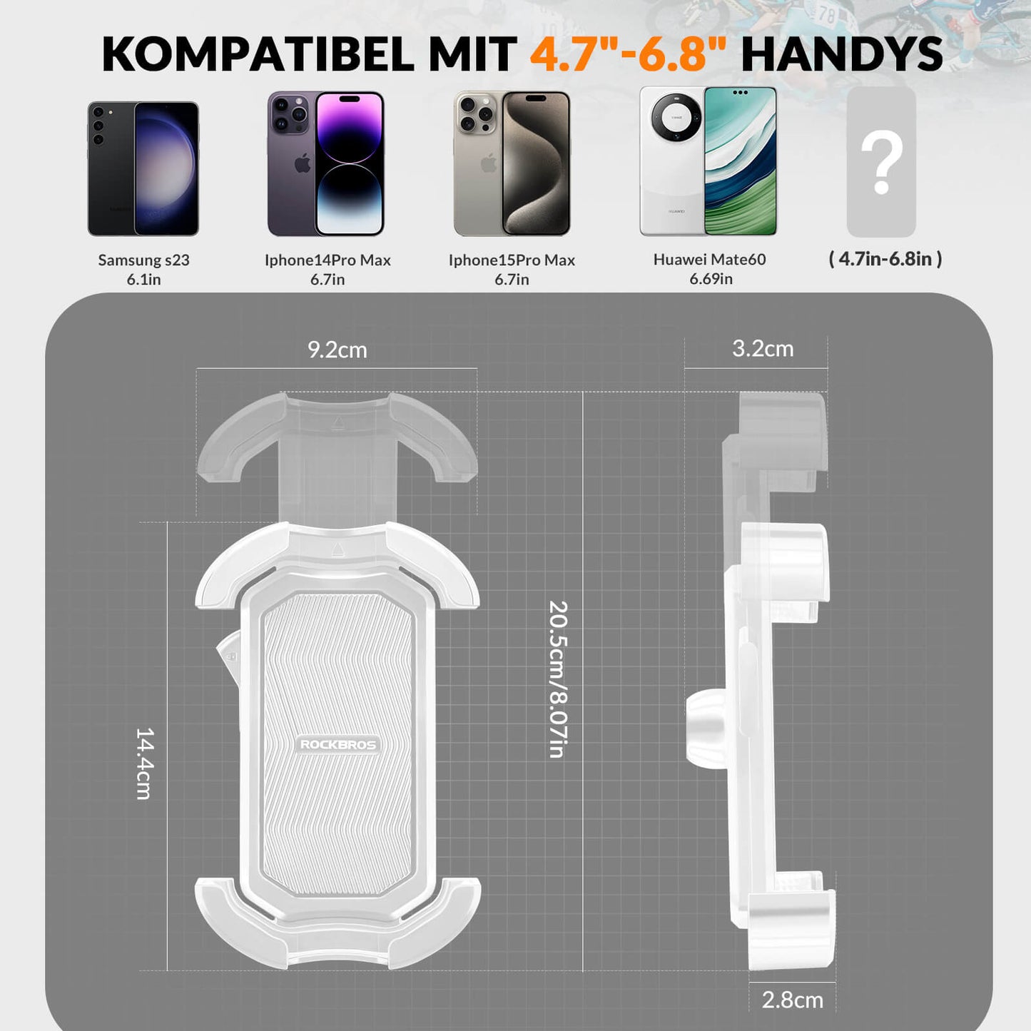 ROCKBROS Handyhalterung Fahrrad Handyhalter Motorrad 360° Drehbar für 4,7-7,0 Zoll-Weiß