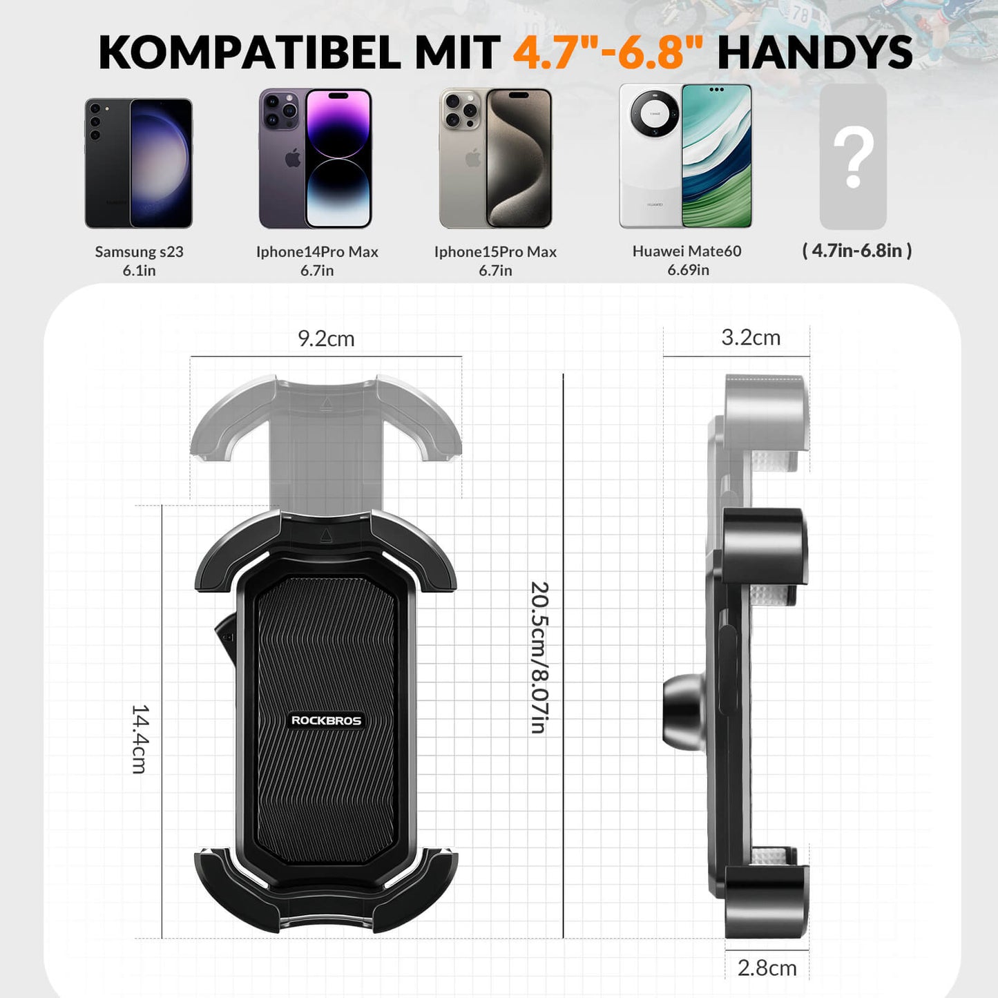 ROCKBROS Handyhalterung Fahrrad Handyhalter Motorrad 360° Drehbar für 4,7-7,0 Zoll-schwarz