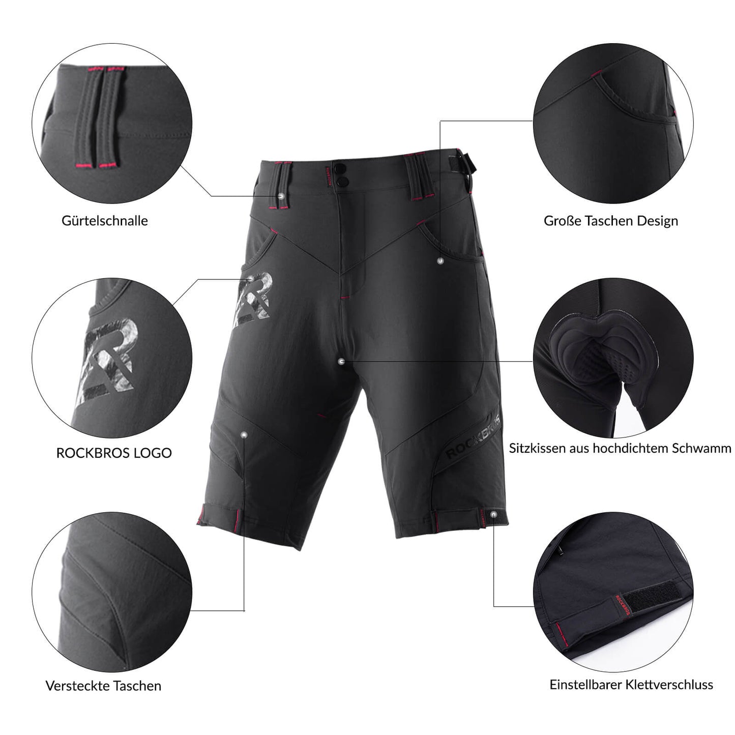 ROCKBROS Herren Fahrradhose, kurz, atmungsaktiv, mit Anti-Stoß-Polsterung, ideal für komfortable Fahrradtouren.