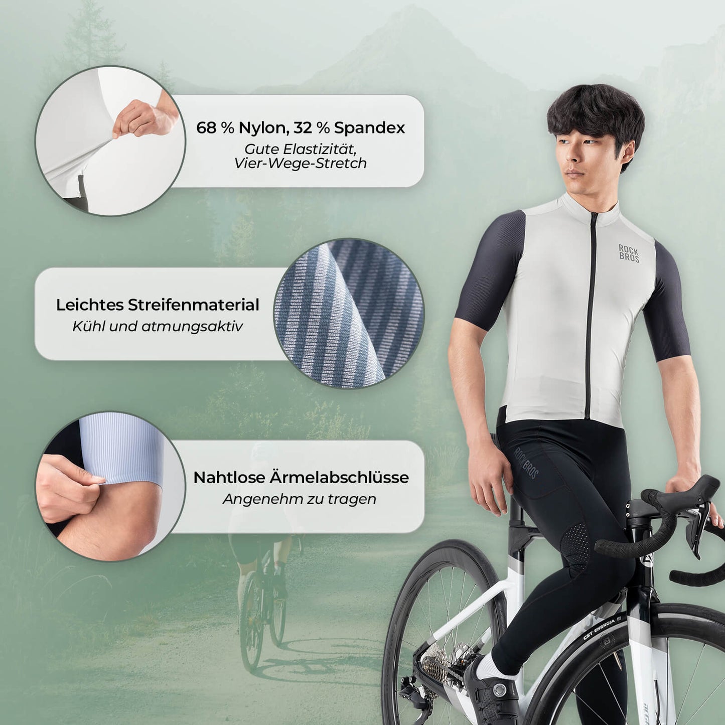 ROCKBROS Herren Kurzarm Fahrradtrikot Radtrikot Schnelltrocken Atmungsaktiv Sommer MTB Rennrad