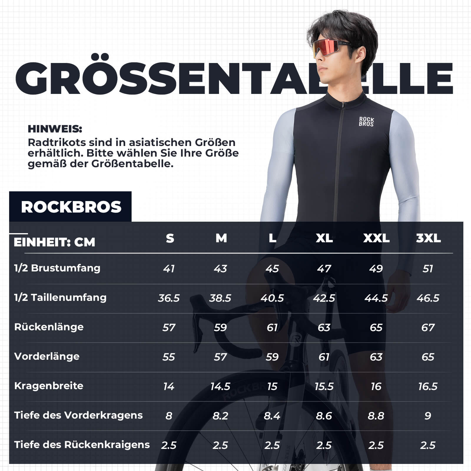 ROCKBROS  Herren Langarm-Radtrikot Atmungsaktive Fahrrad Jersey Schnell Trocknend