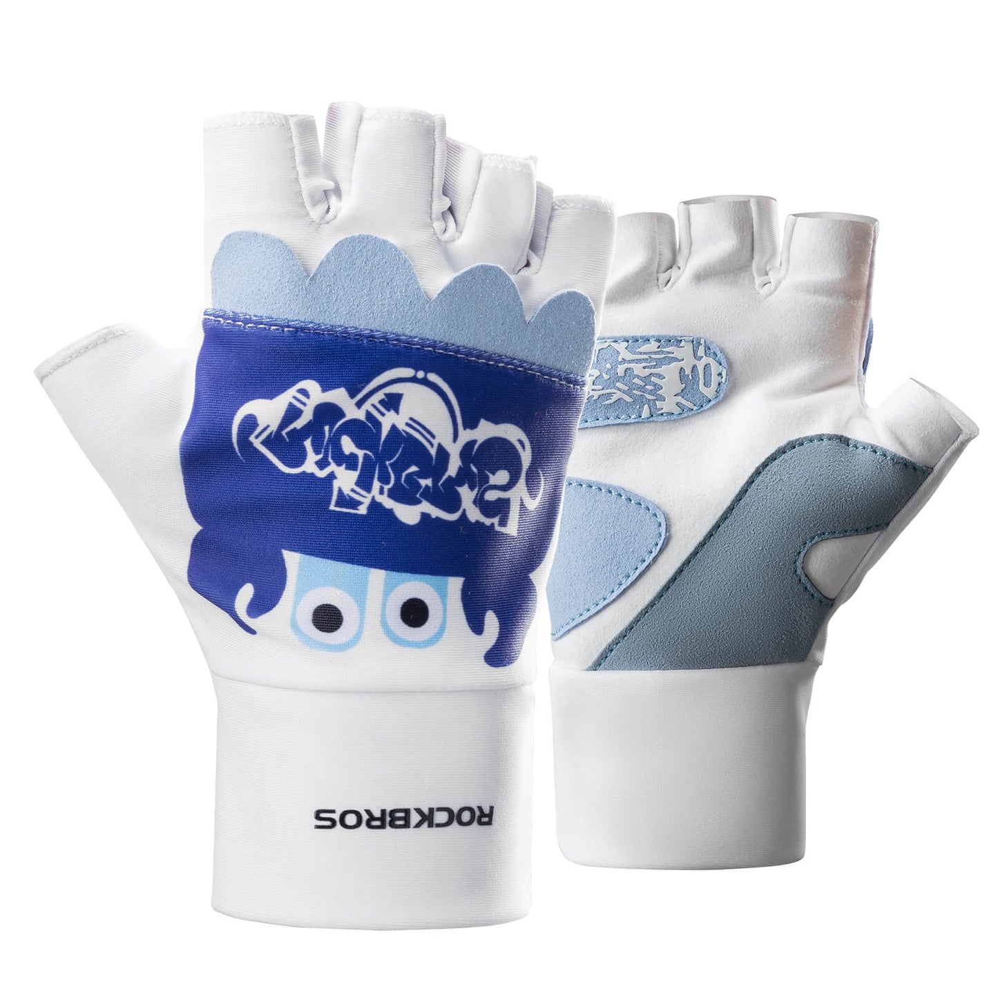 ROCKBROS Kinder Halbfinger Fingerlose Fahrradhandschuhe Scooter Fahrrad-Weiß - Dunkelblau