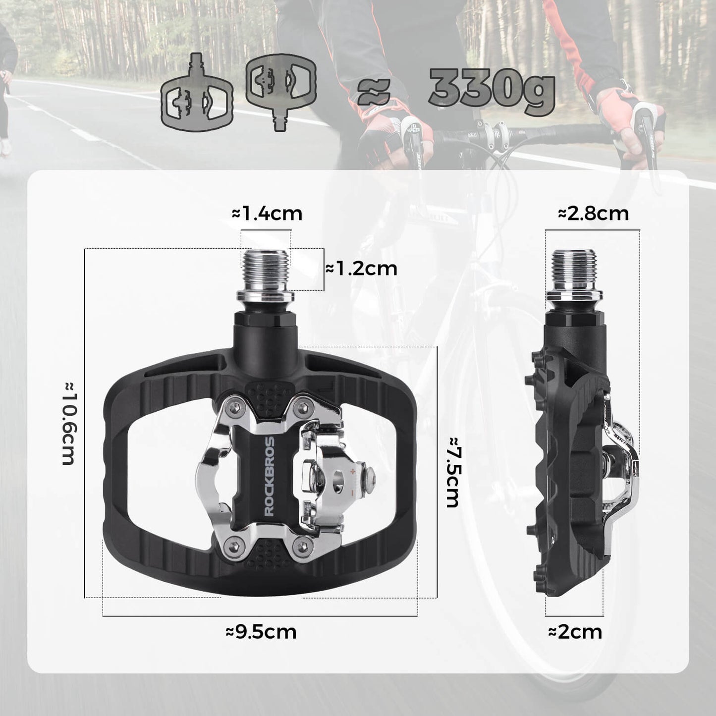 ROCKBROS SPD-Klickpedale &amp; Plattformpedale 2-in-1 – Rutschfest, Leicht, mit Cleats-Set – 9/16" Pedale für MTB, Gravel &amp; Rennrad
