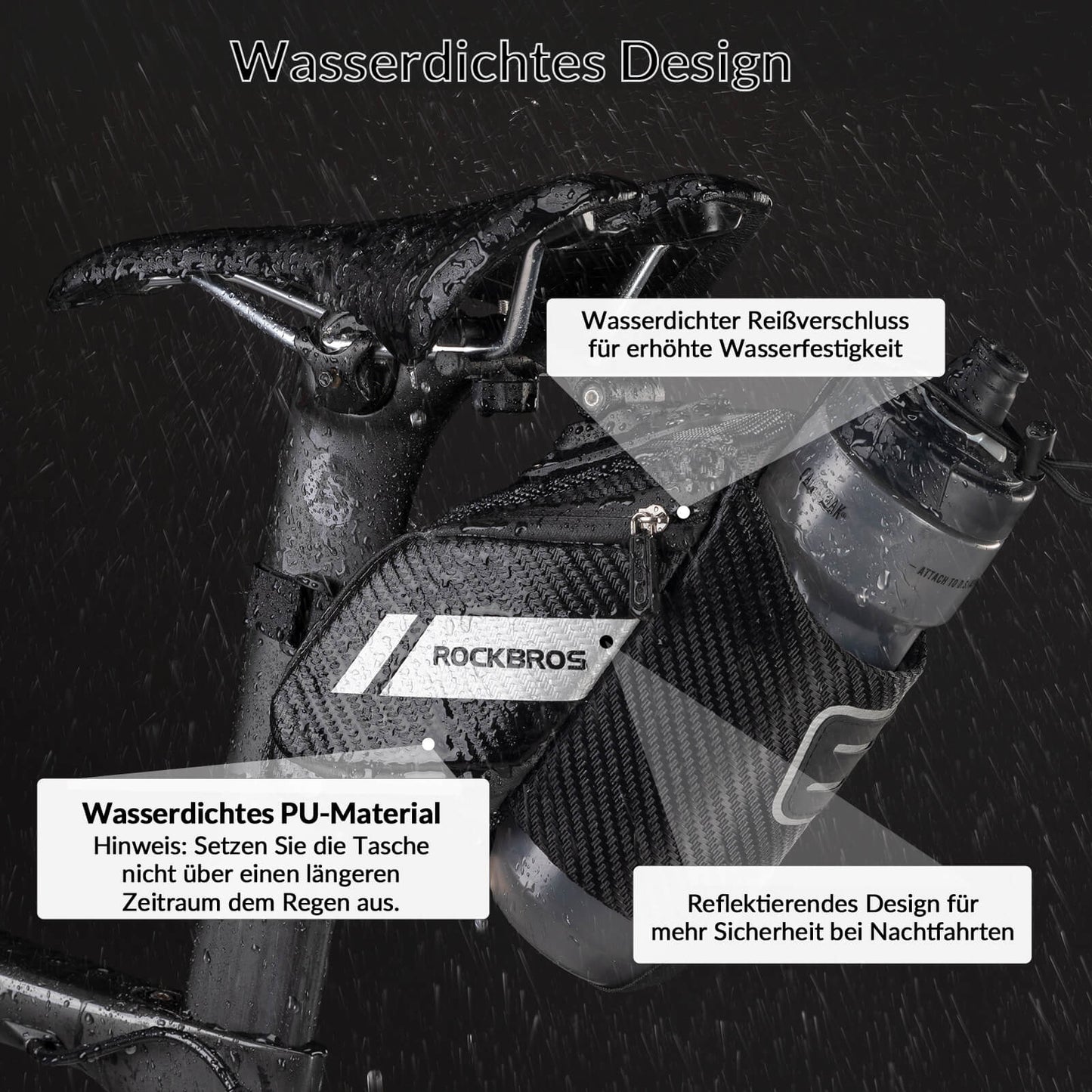 ROCKBROS Satteltasche 1L, schwarze Fahrradsitz Tasche mit integriertem Flaschenhalter für sicheren Transport und einfache Montage.