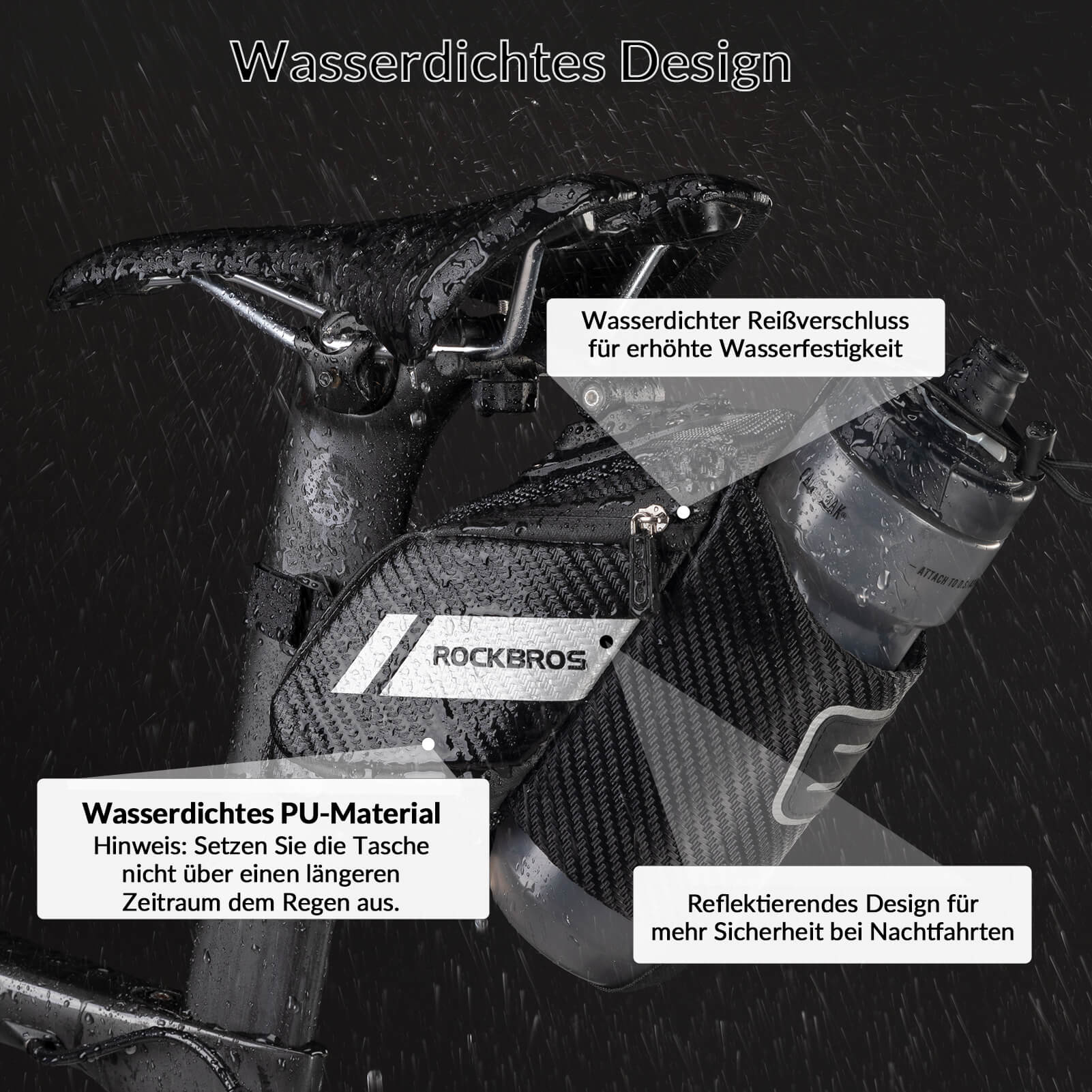 ROCKBROS Satteltasche 1L, schwarze Fahrradsitz Tasche mit integriertem Flaschenhalter für sicheren Transport und einfache Montage.