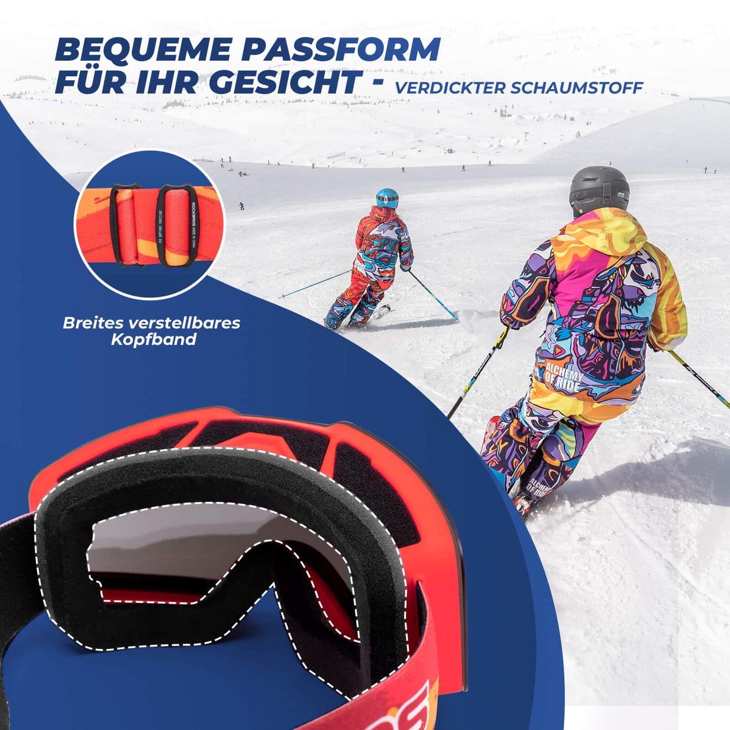 ROCKBROS Skibrille Schneebrille Polarisierte Helmkompatible Sportbrille Skifahren