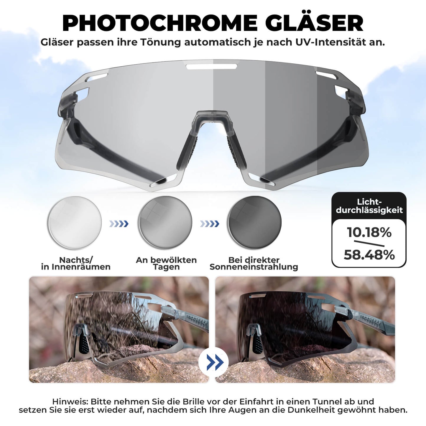 ROCKBROS Sonnenbrille Winddichte Fahrradbrille für Outdoor-Sportarten