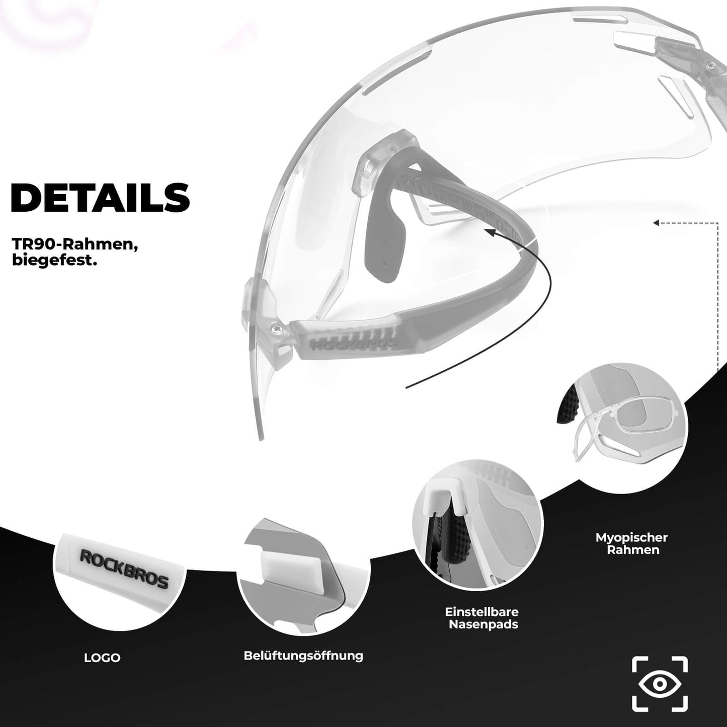 ROCKBROS Sonnenbrille Winddichte Fahrradbrille für Outdoor-Sportarten
