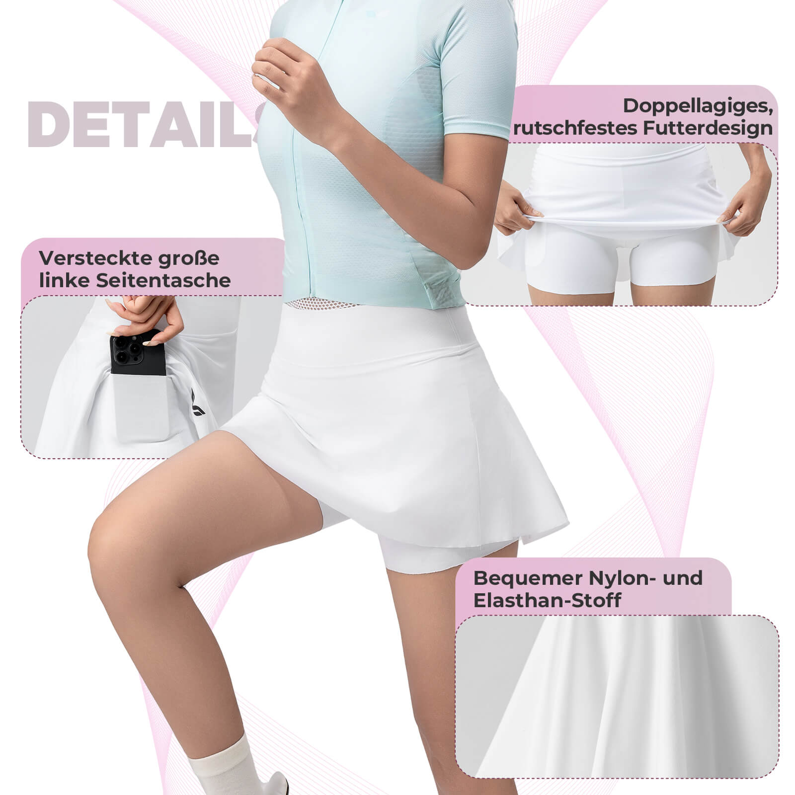 ROCKBROS TVI 2 in 1 Fahrradrock Kurze Gepolstert Radlerhose mit Tasche Damen