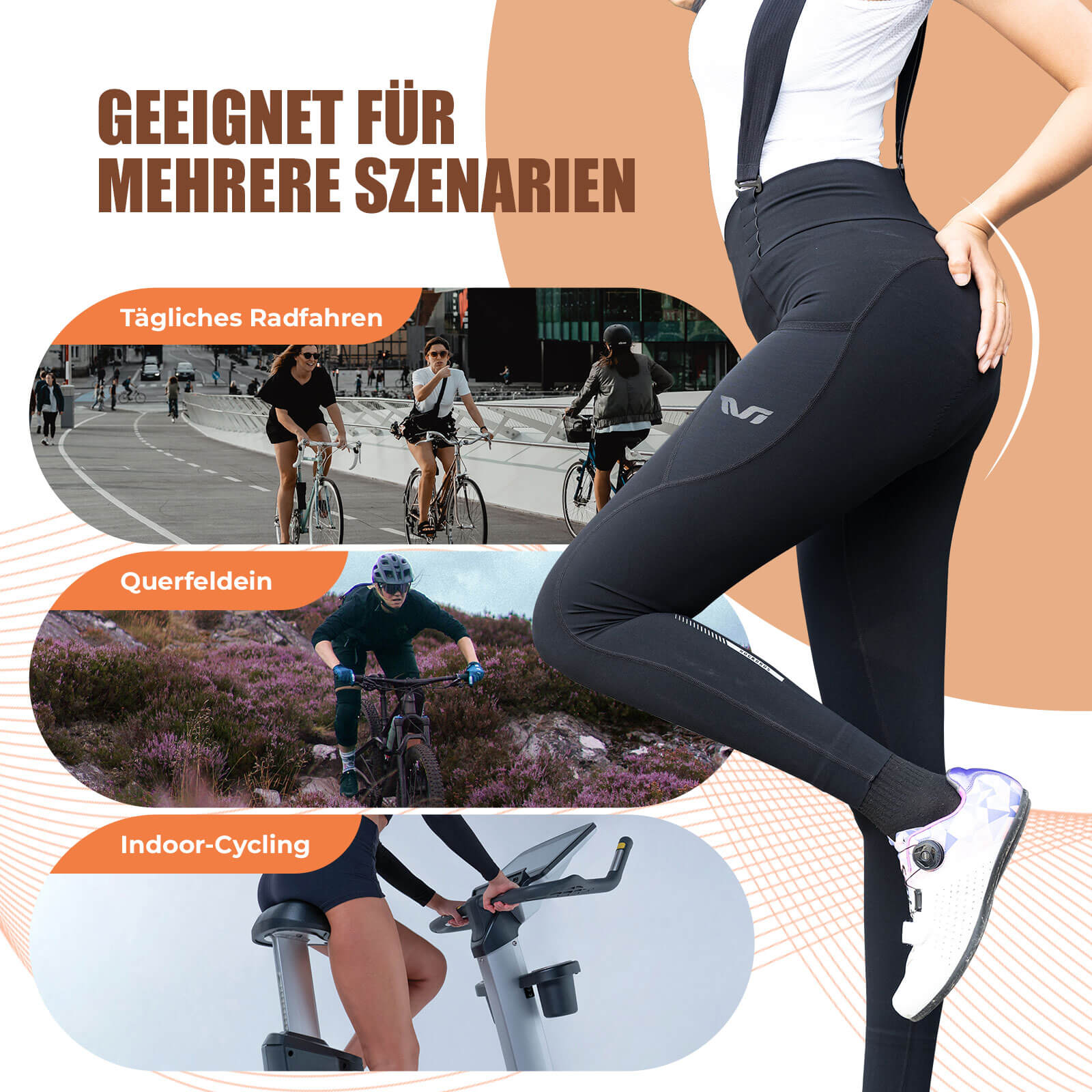 ROCKBROS TVI Lange Trägerhose Fahrradhose mit Sitzpolster Abnehmbare