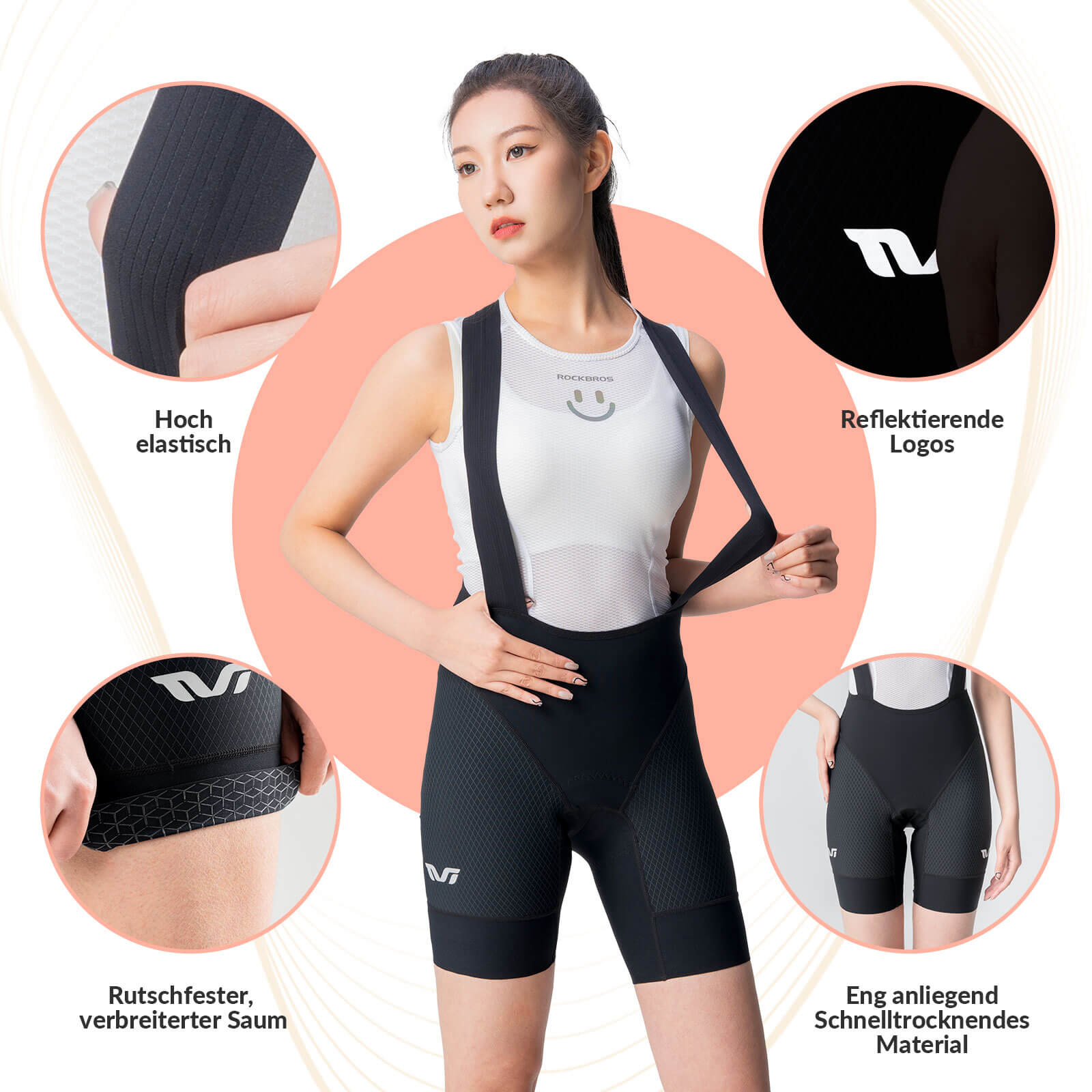 ROCKBROS TVI Trägerhose Fahrradhose Gepolstert Schnell Trocknende