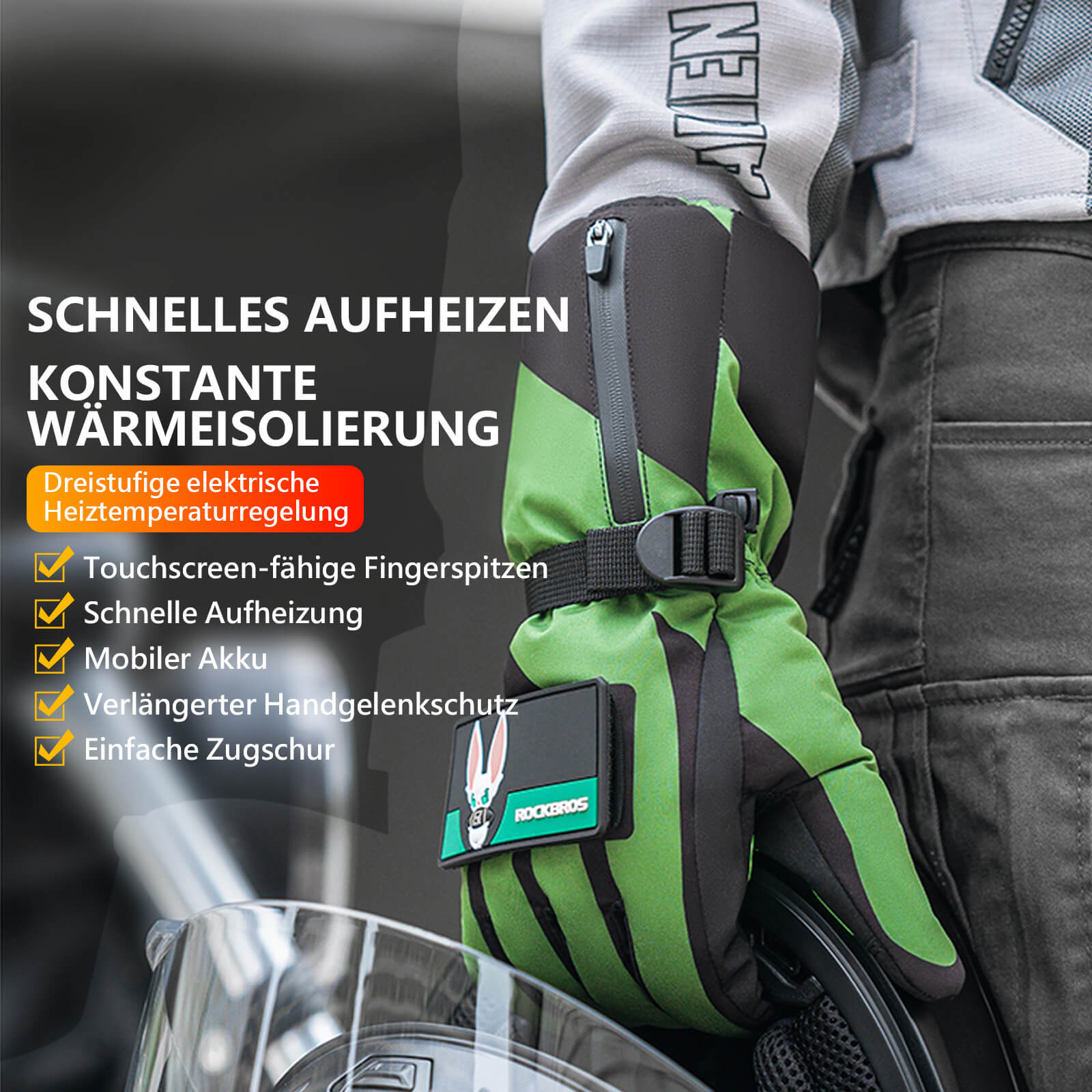 ROCKBROS Winter Beheizte Fahrradhandschuhe Handschuhe 3 Heizstufen M-XL