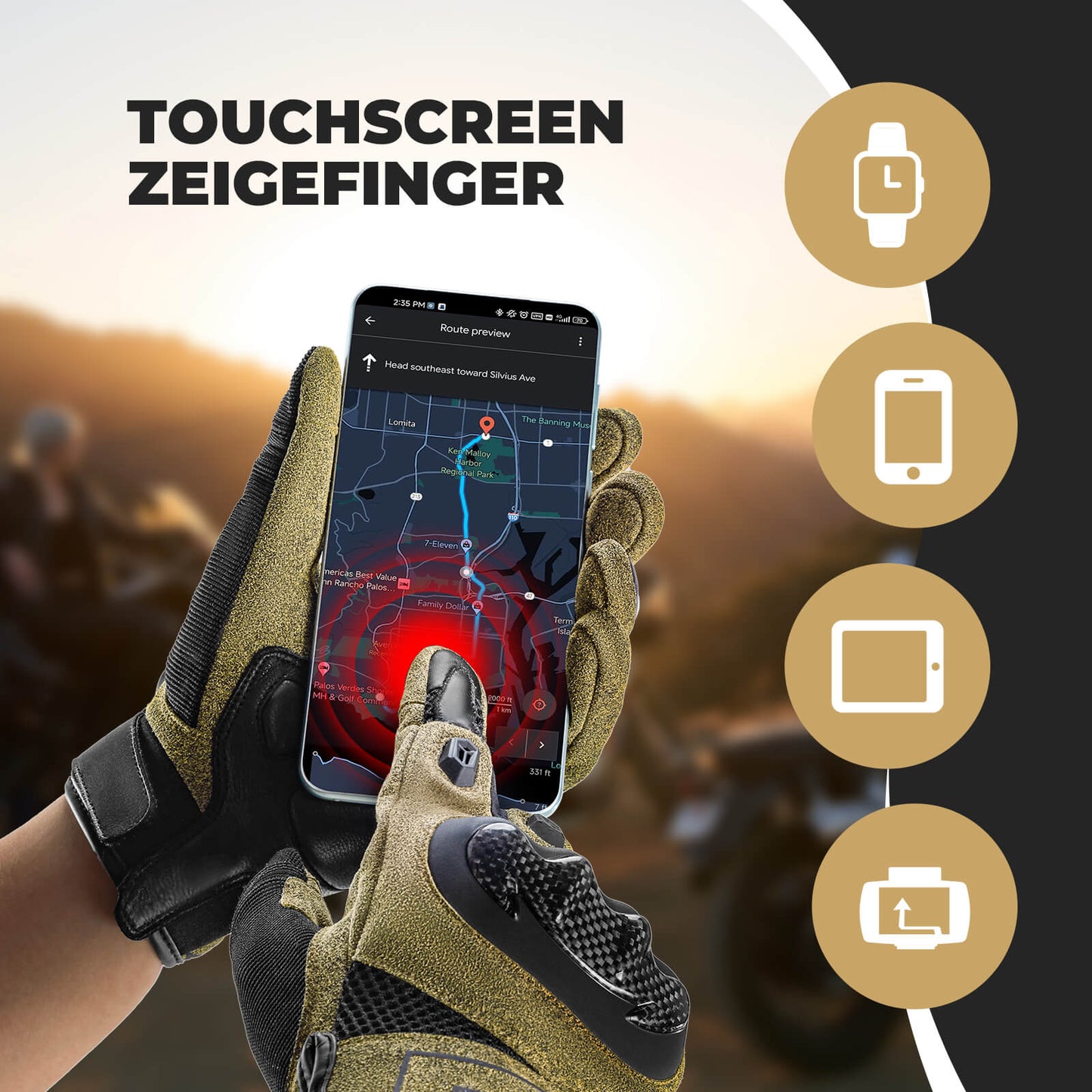 ROCKBROS Winter Fahrradhandschuhe Atmungsaktiv Schlagfest Touchscreen Braun