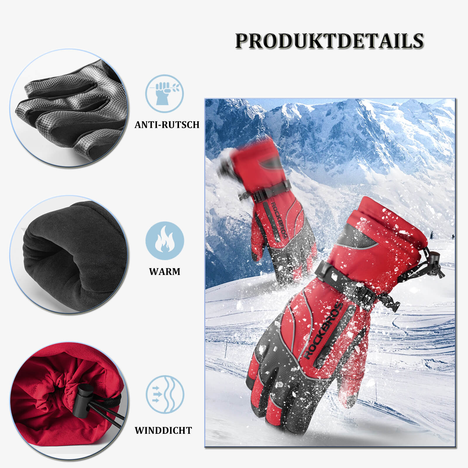 ROCKBROS Winter Handschuhe Warm Skihandschuhe Winddicht -20℃ M-XL