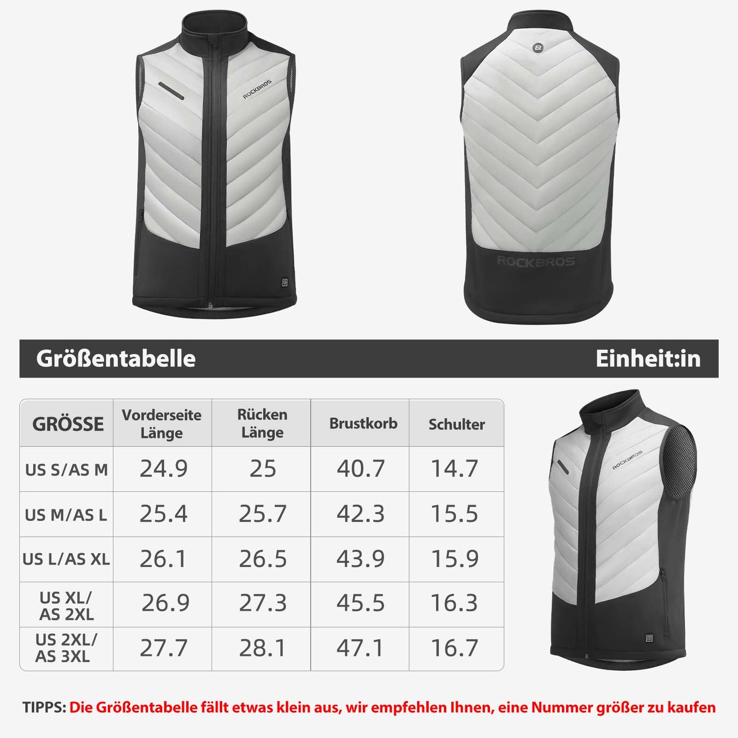 ROCKBROS elektrische beheizte Weste mit 3 Temperaturstufen für Herren/Damen - ROCKBROS-EU