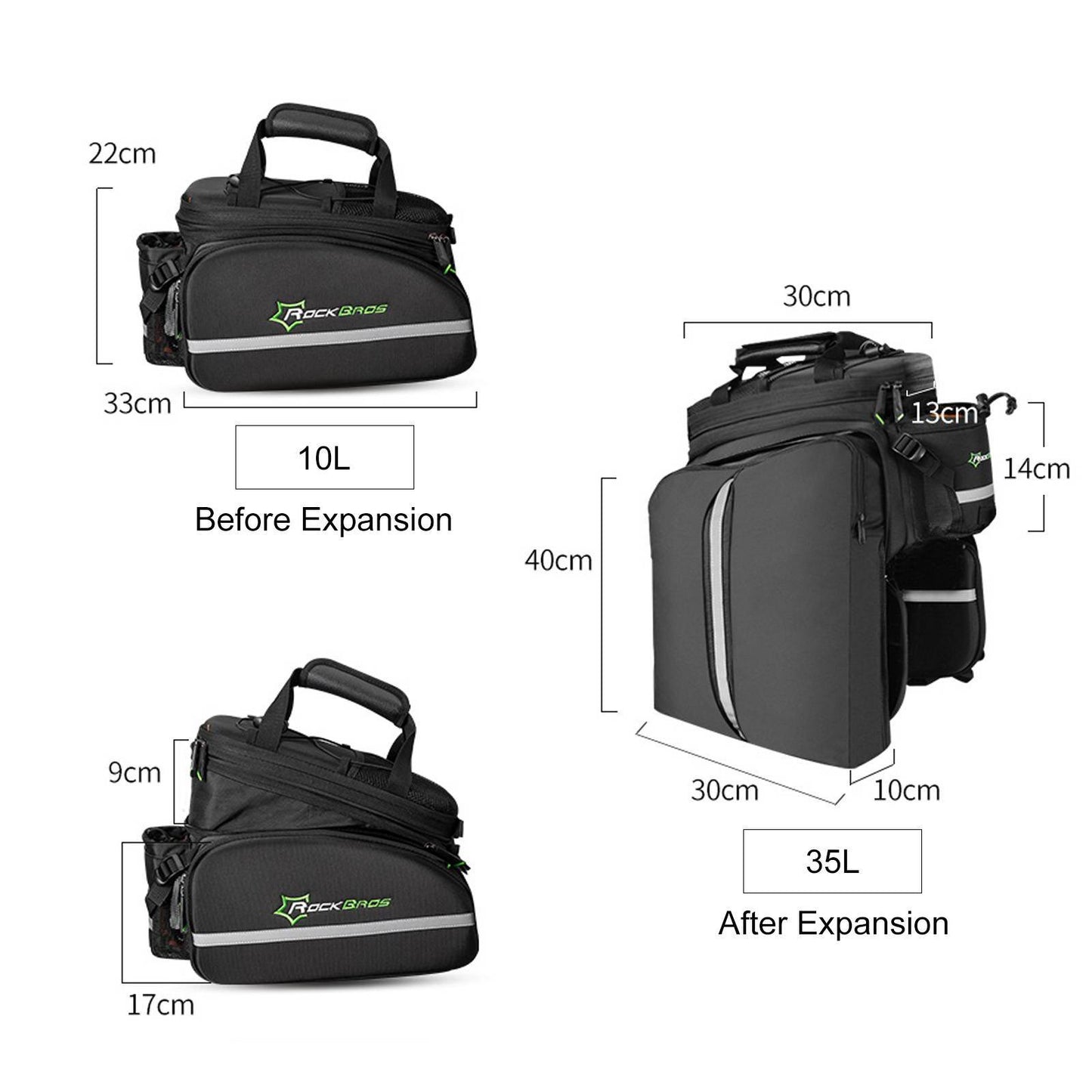 ROCKBROS Fahrrad Gepäckträgertasche wasserdichte mit Regenschutz 17-35L - ROCKBROS-EU