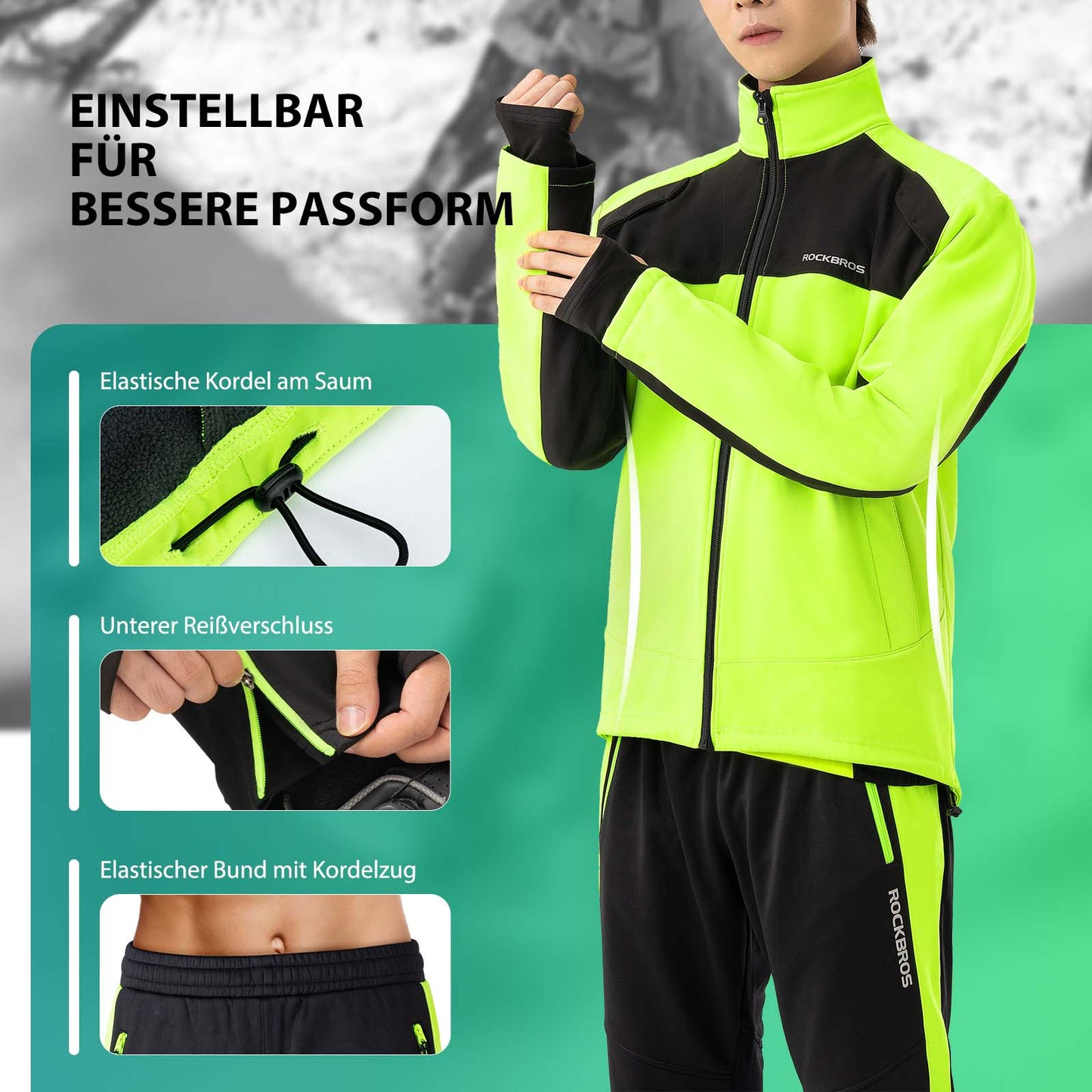 ROCKBROS Fahrrad Jacke & Hose Frühling Fahrradanzug Leuchtendes Grün - ROCKBROS-EU