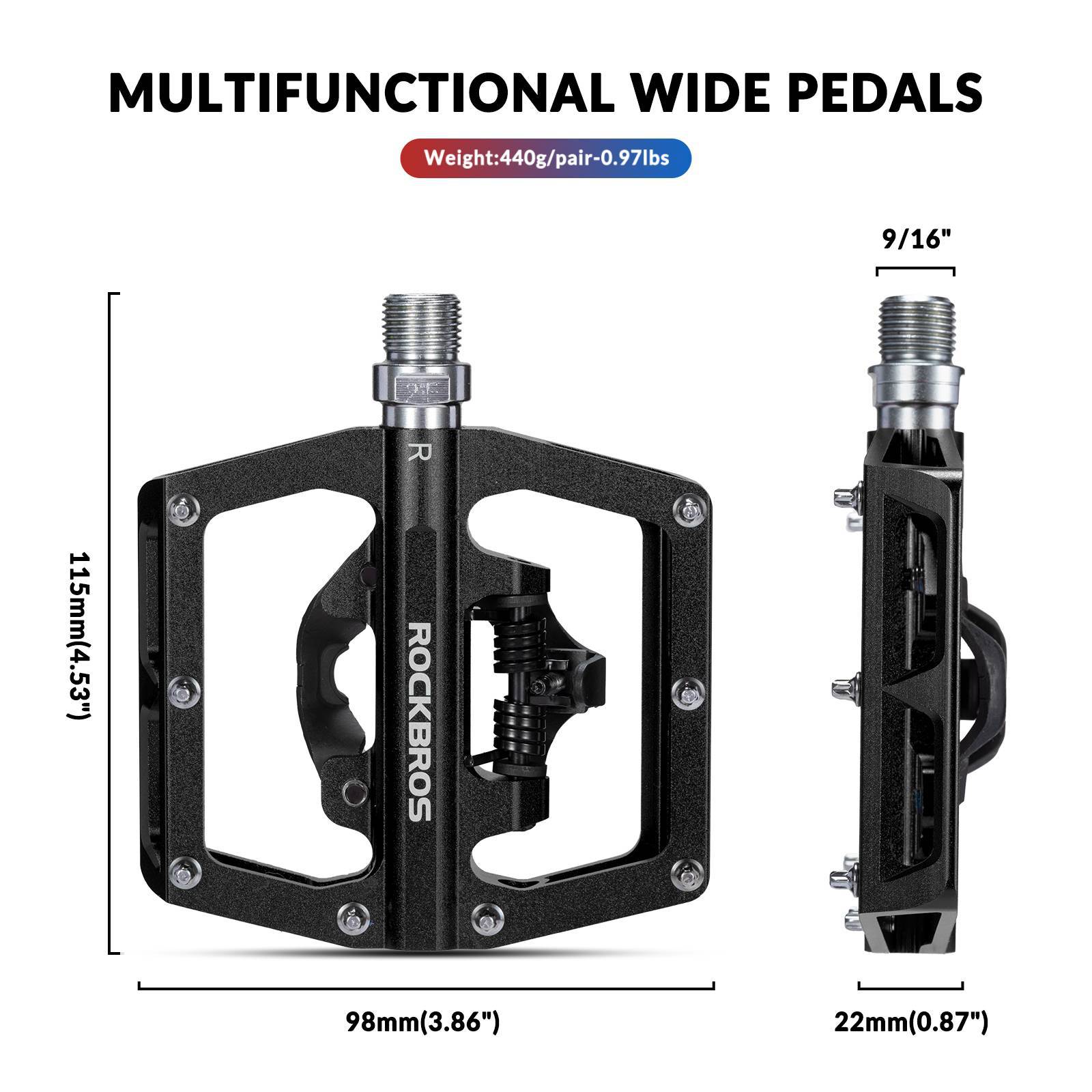 ROCKBROS Fahrradpedale Alu 2 in 1 SPD Pedale für MTB Rennrad Stadtrad - ROCKBROS-EU