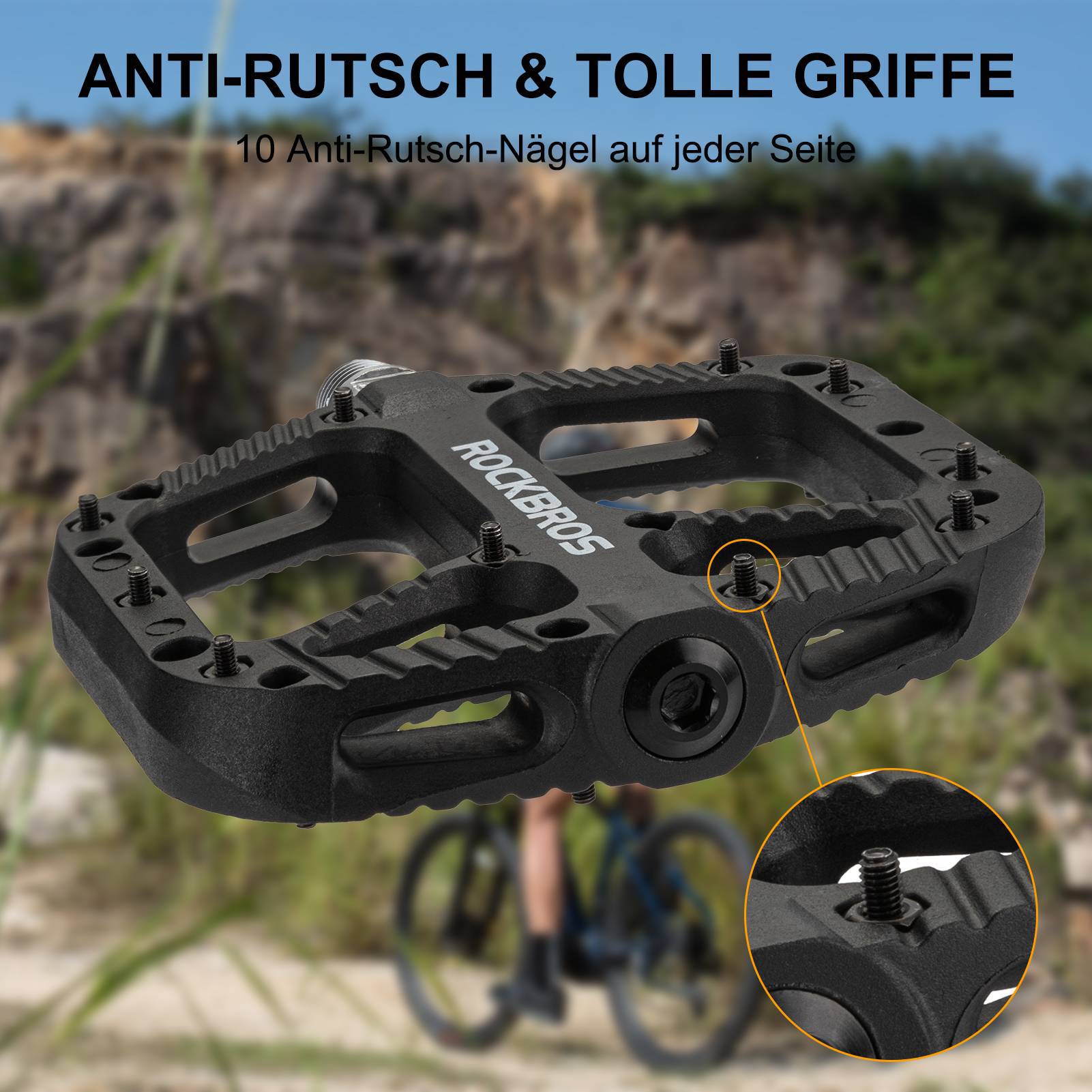 ROCKBROS Fahrradpedale Nylon Flat Pedale 9/16 Zoll mit 3 Bearing - ROCKBROS-EU