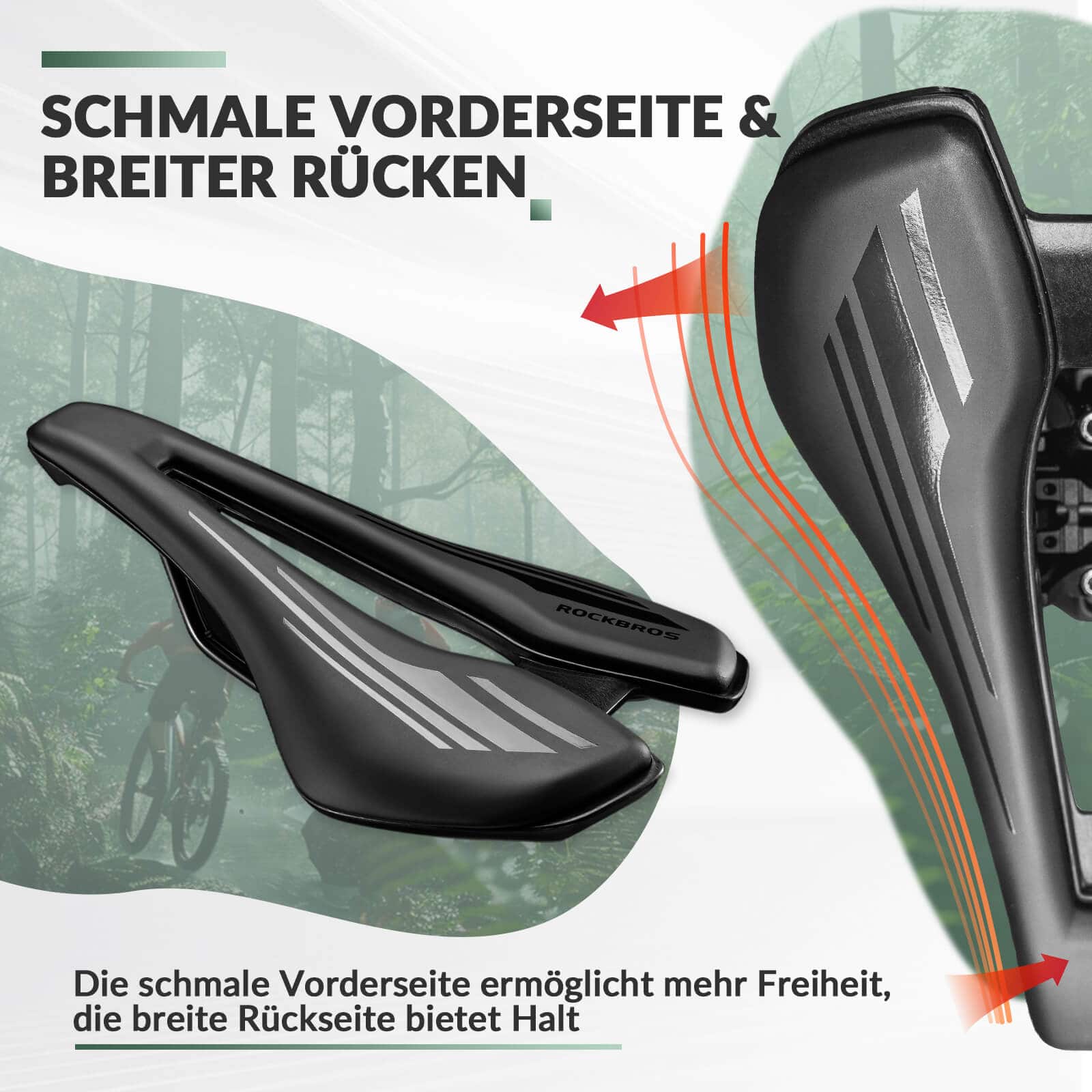 ROCKBROS Fahrradsattel Ergonomisch Fahrradsitz Atmungsaktiver 14,5 * 25cm - ROCKBROS-EU