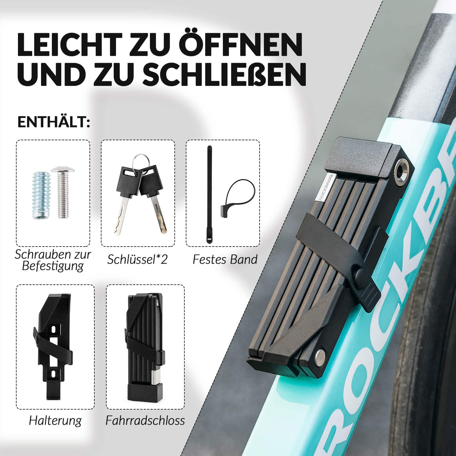 ROCKBROS Faltschloss Fahrradschloss Sicherer Diebstahlschutz mit Halterung 88cm - ROCKBROS-EU