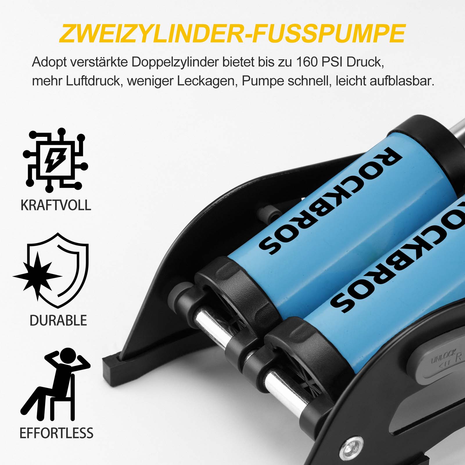 ROCKBROS Luftpumpe Fußpumpe mit Doppelzylinder Manometer - ROCKBROS-EU